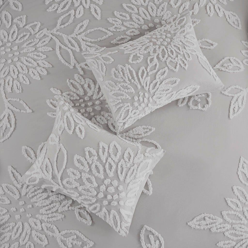 Madison Park Veronica Full/Queen 3 Piece Tufted Chenille Floral Duvet Cover Set, Gray/White, large