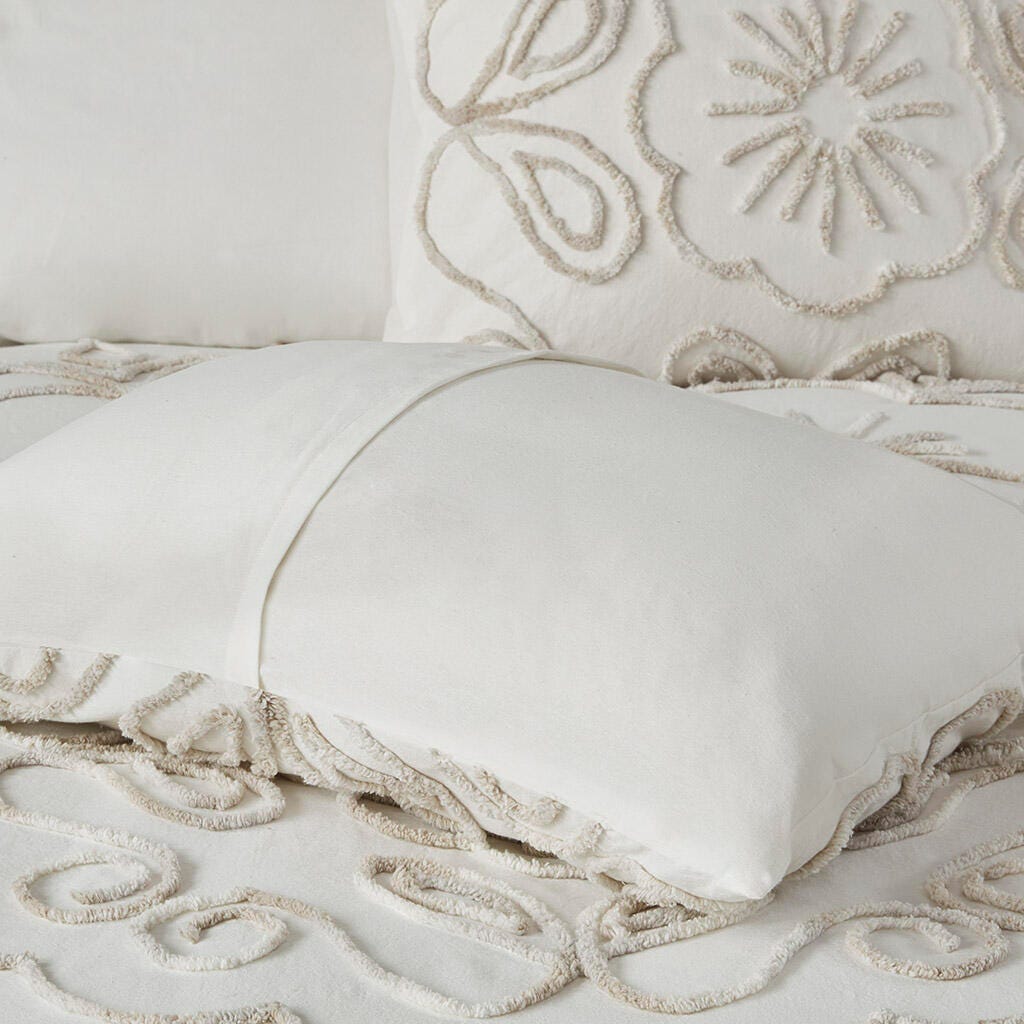 Violette King/California King 3 Piece Tufted Chenille  Coverlet Set, Ivory/Taupe, large