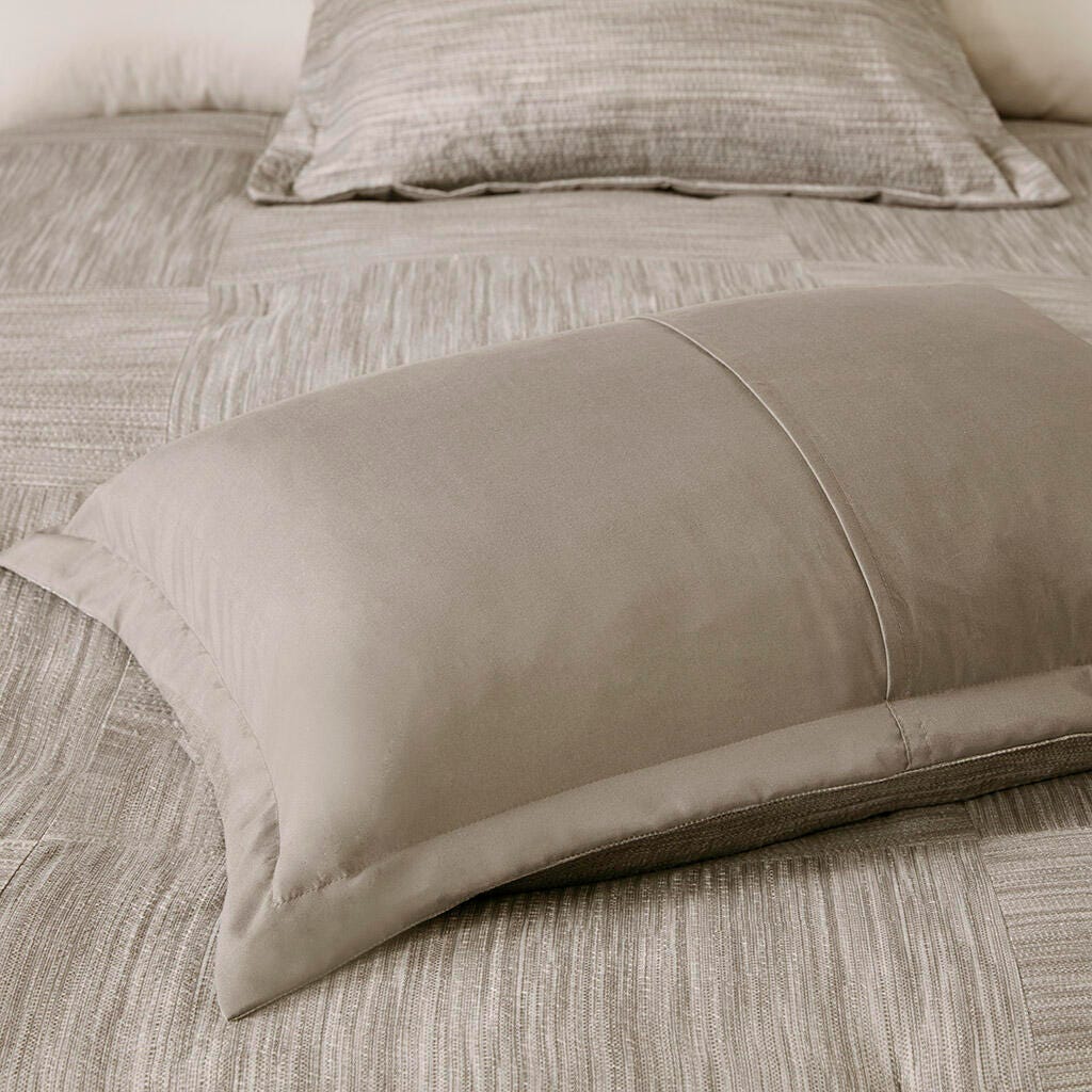 Walter California King 7 Piece Printed Seersucker Comforter Set, Taupe, large