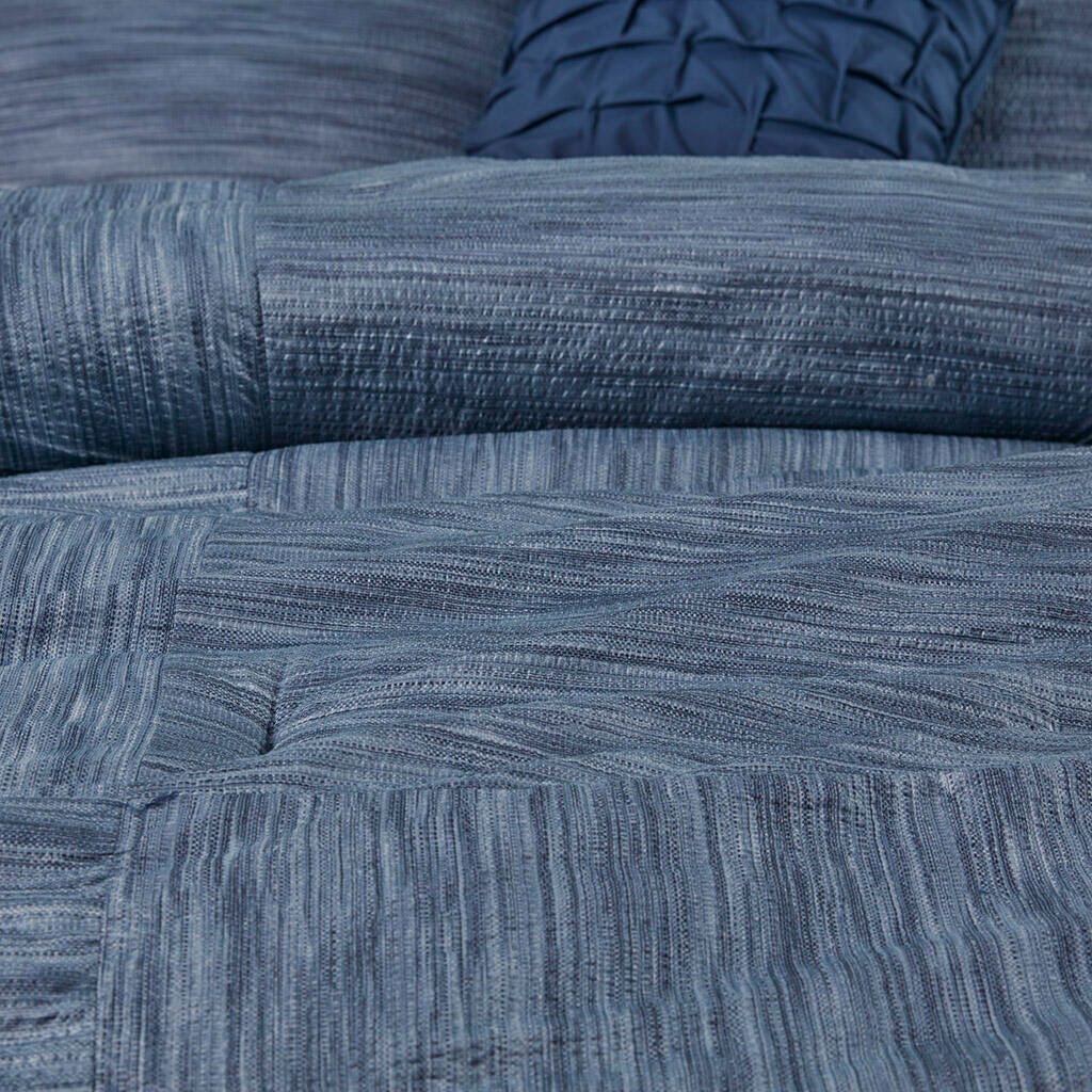 Walter King 7 Piece Printed Seersucker Comforter Set, Navy, large