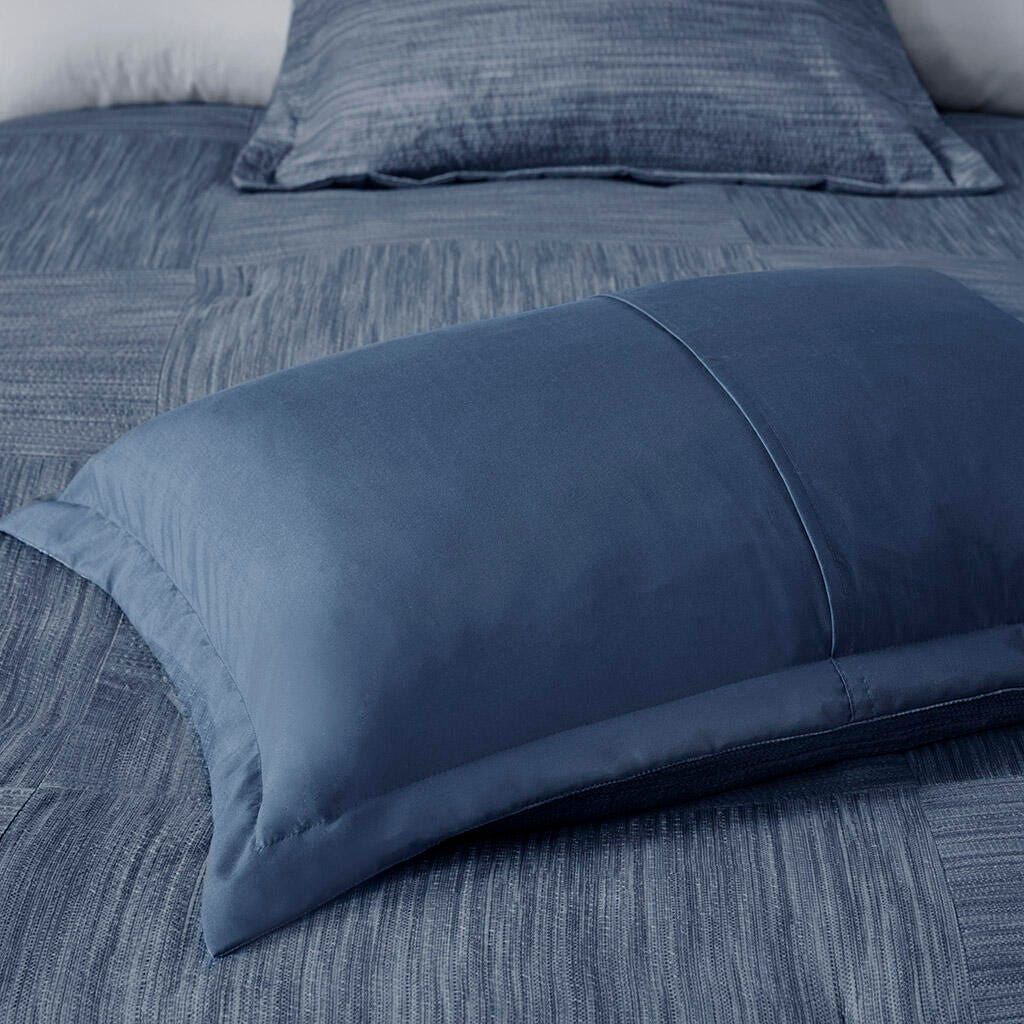 Walter King 7 Piece Printed Seersucker Comforter Set, Navy, large