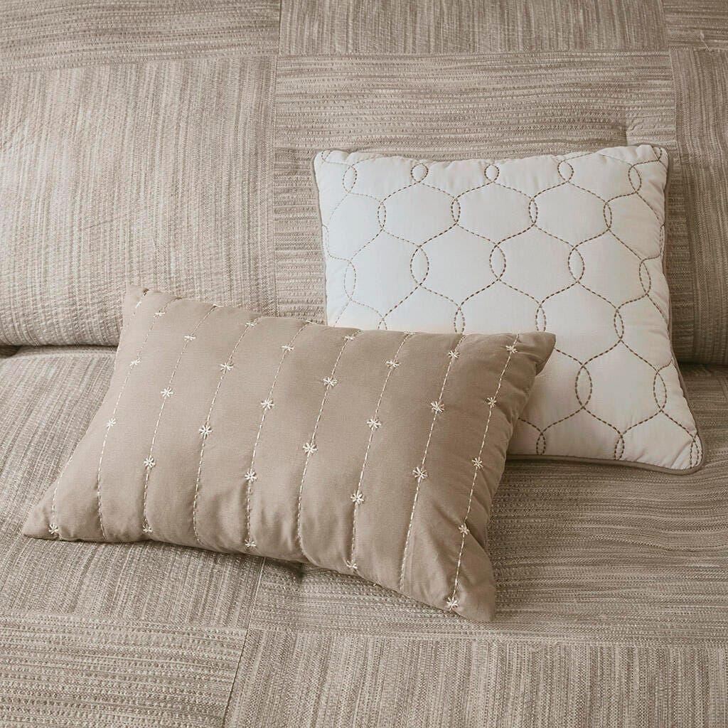 Walter King 7 Piece Printed Seersucker Comforter Set, Taupe, large