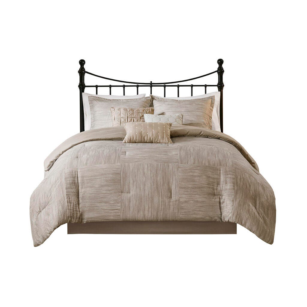 Walter King 7 Piece Printed Seersucker Comforter Set, Taupe, rollover