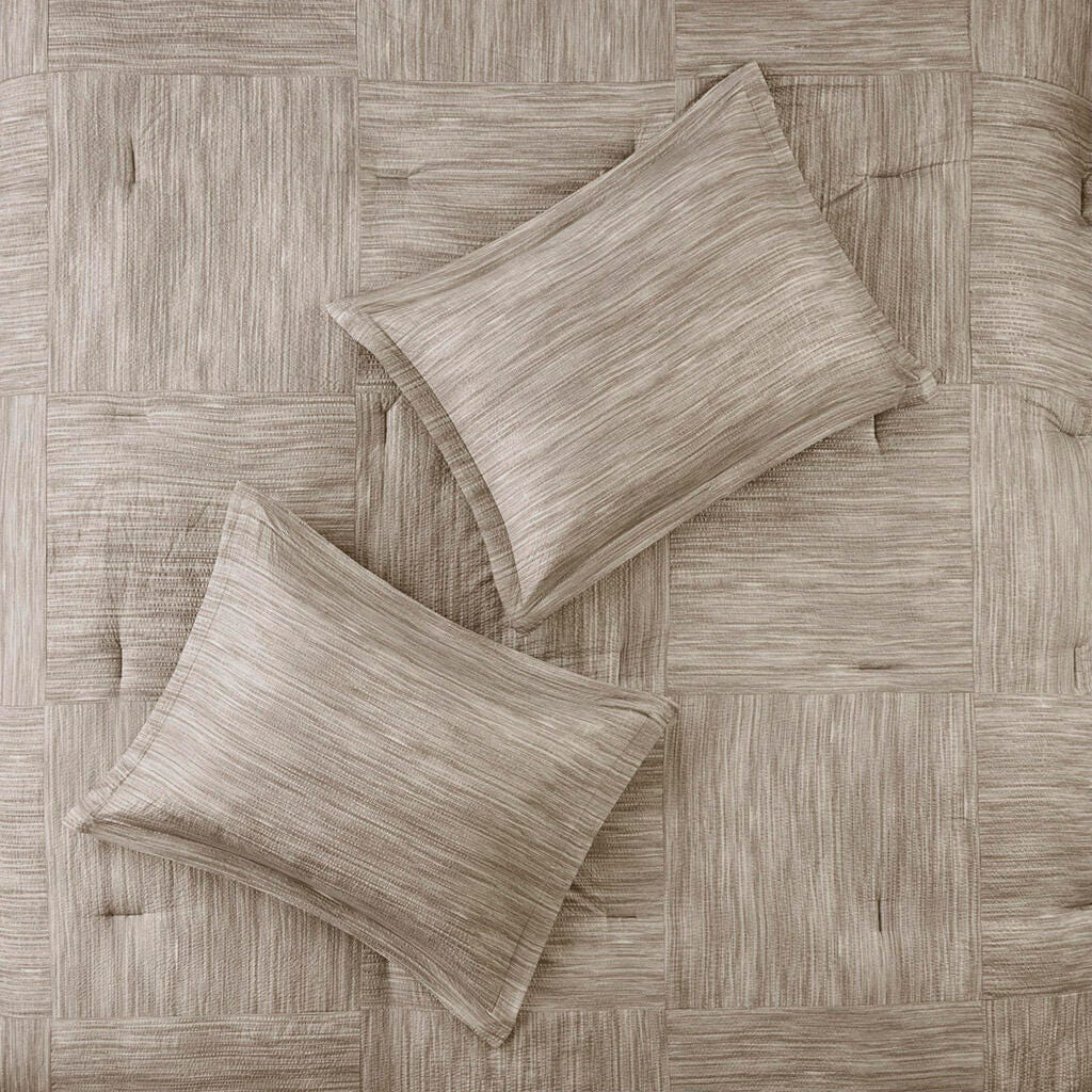 Walter King 7 Piece Printed Seersucker Comforter Set, Taupe, large
