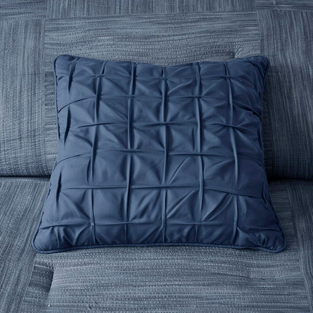 Walter Queen 7 Piece Printed Seersucker Comforter Set, Navy, large