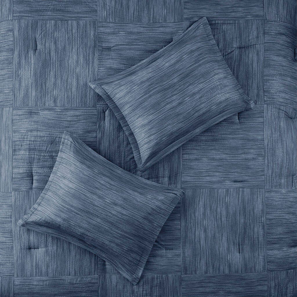 Walter Queen 7 Piece Printed Seersucker Comforter Set, Navy, large