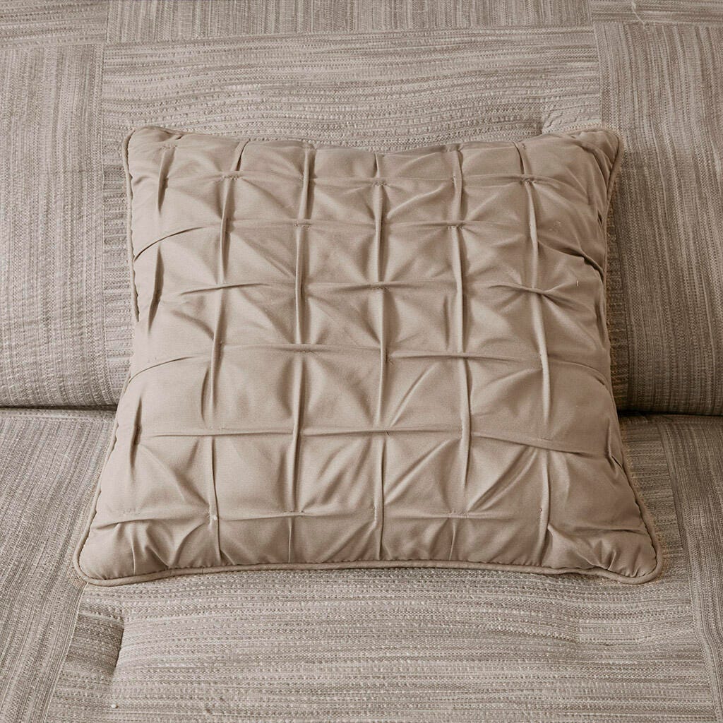Walter Queen 7 Piece Printed Seersucker Comforter Set, Taupe, large