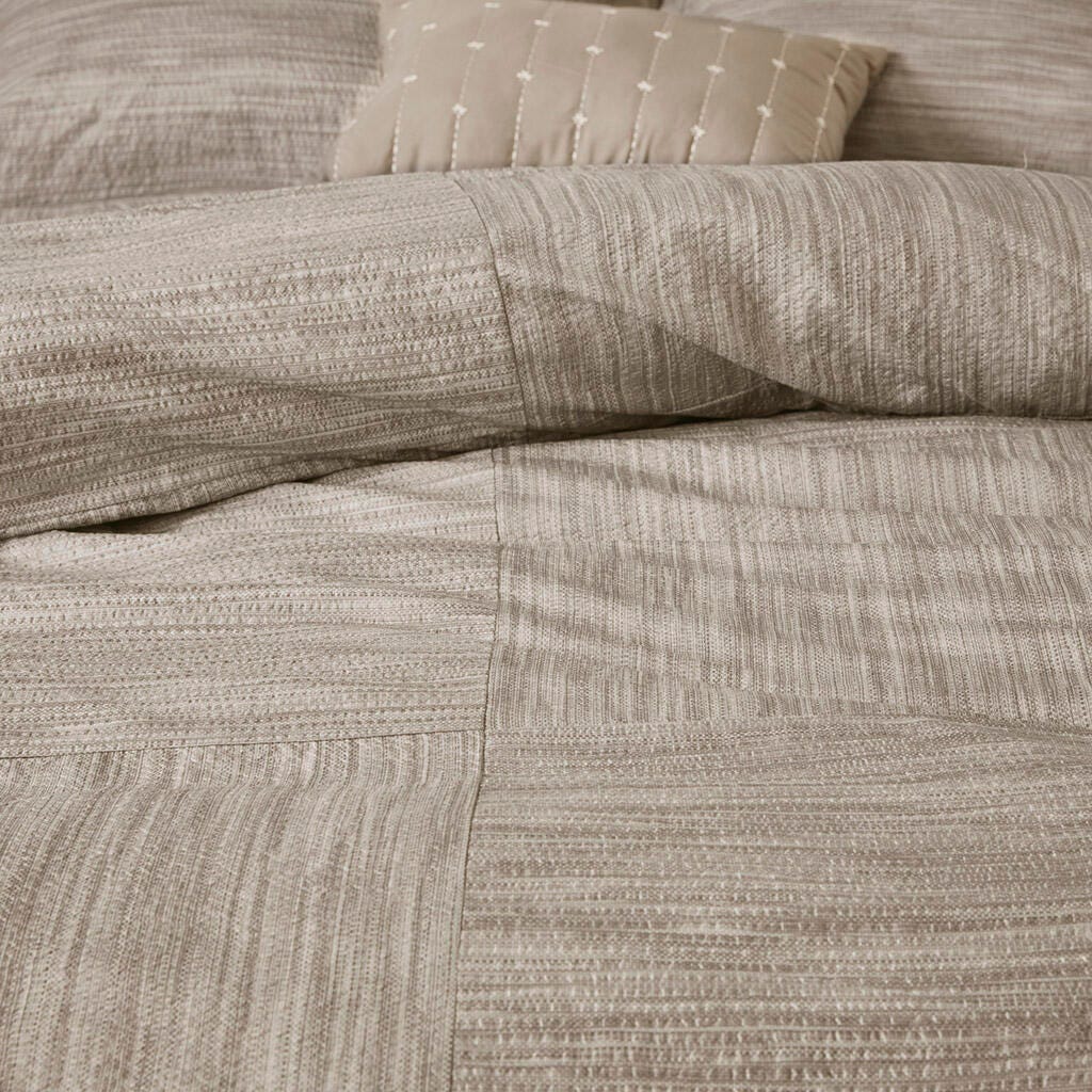 Walter Queen 7 Piece Printed Seersucker Comforter Set, Taupe, large
