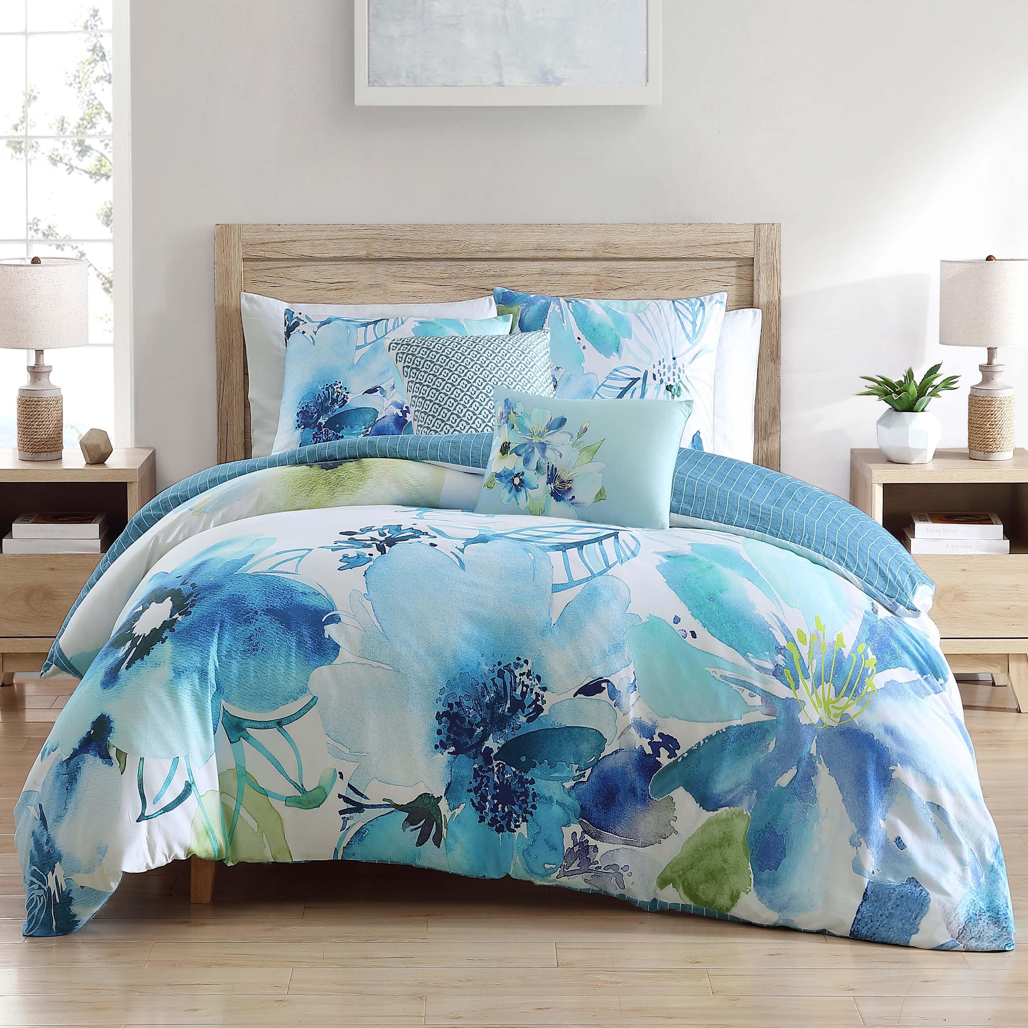 Bebejan Watercolor Blue 100% Cotton 5-Piece Reversible Comforter Set, Blue, large