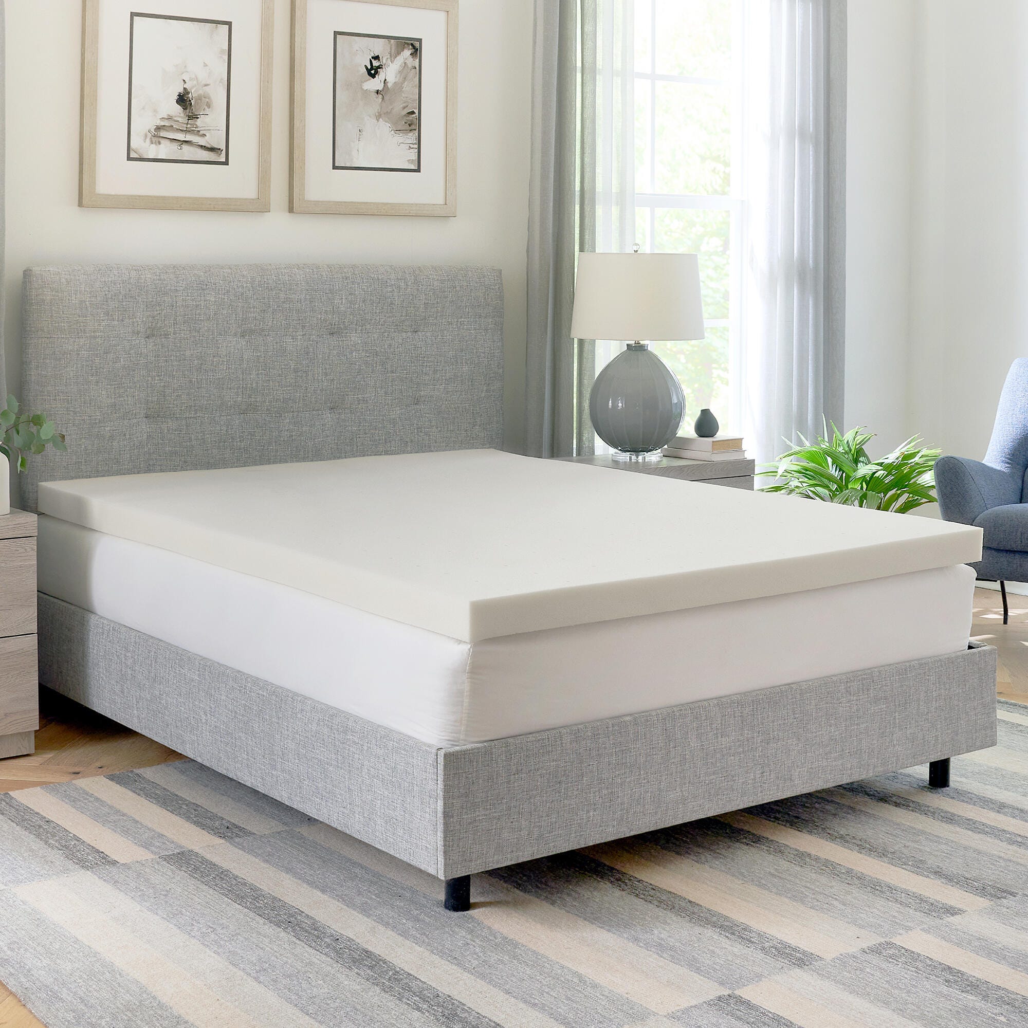 Bodipedic Essentials 3-Inch AdaptiFoam Responsive Memory Foam Mattress Topper, White, rollover