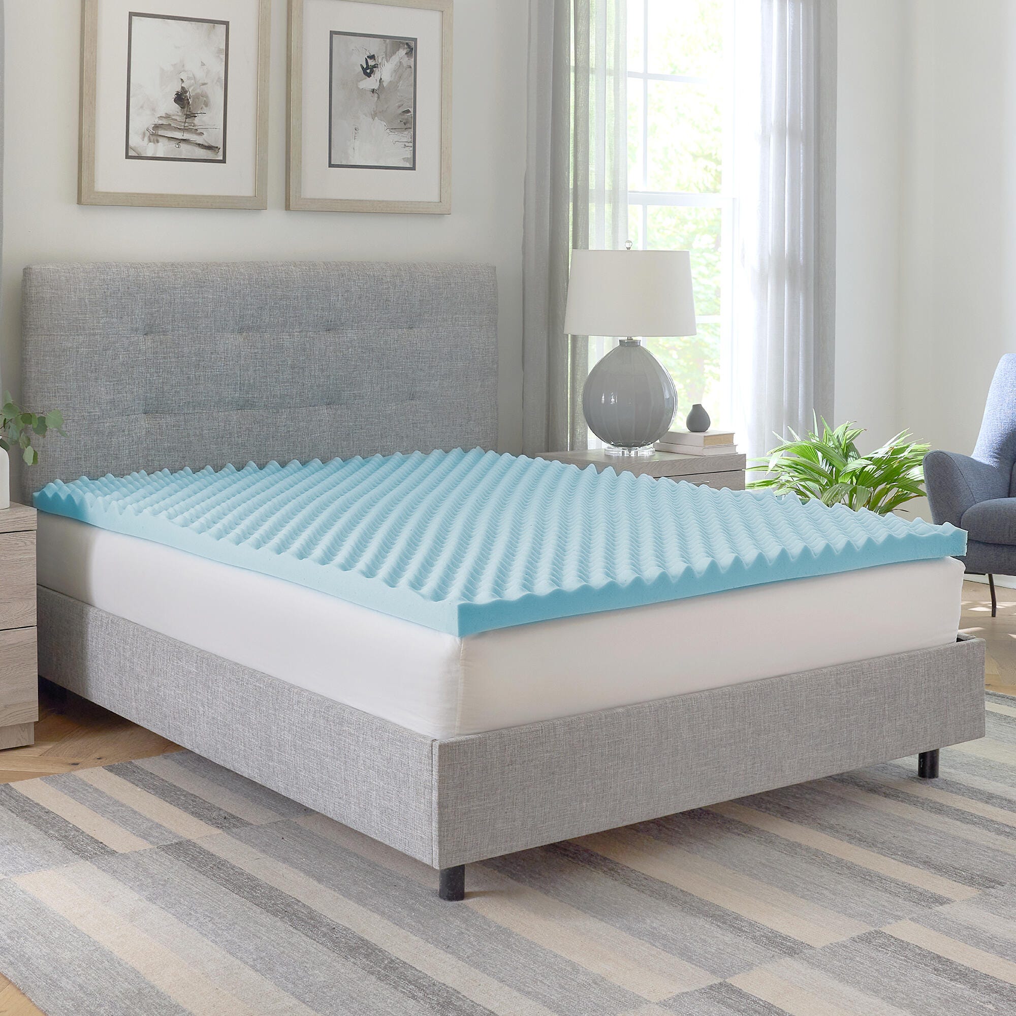 Bodipedic Essentials 2.5-Inch Gel-Infused Convoluted Memory Foam Mattress Topper, Blue, rollover