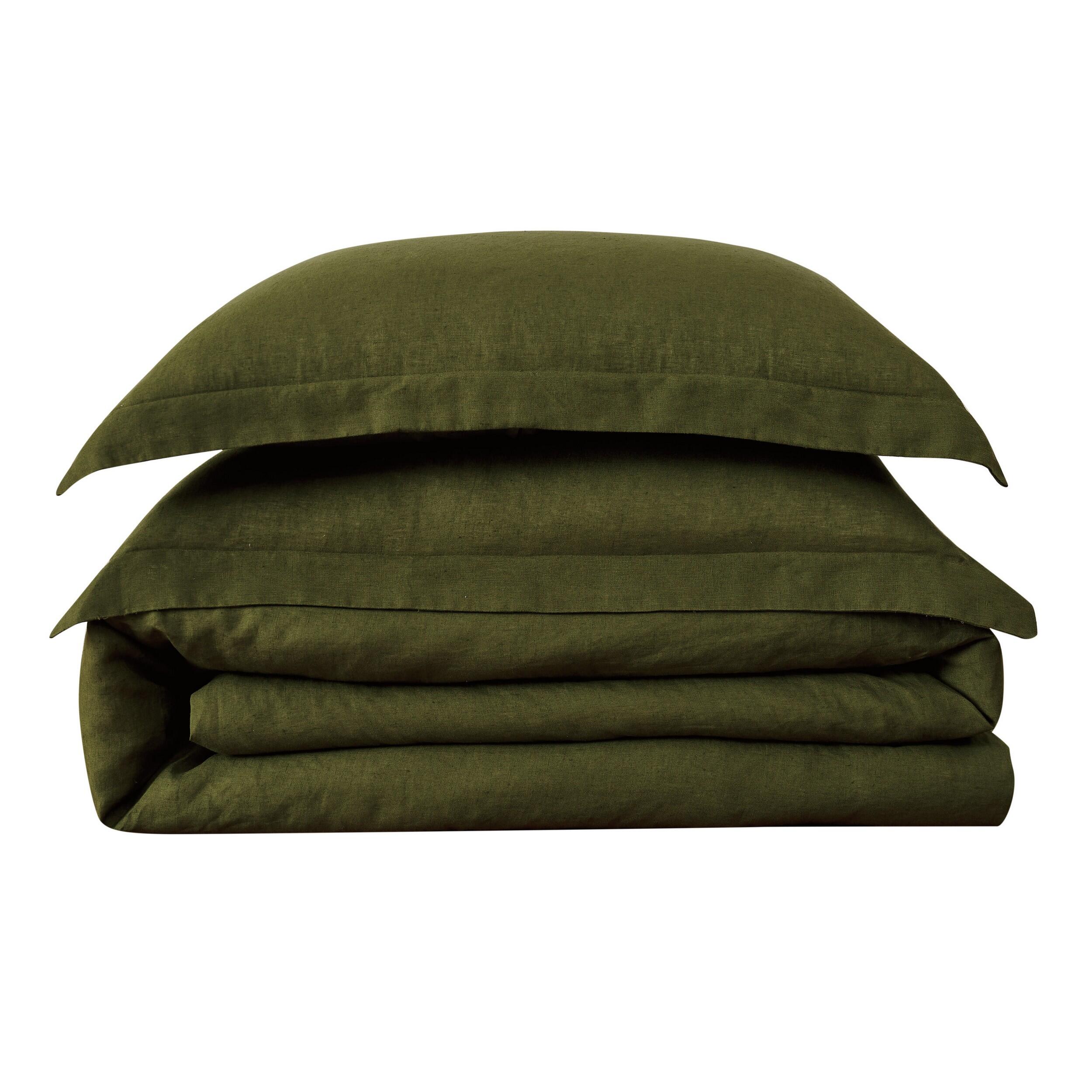 Brooklyn Loom Linen Full/Queen Duvet Set, Moss Green, rollover