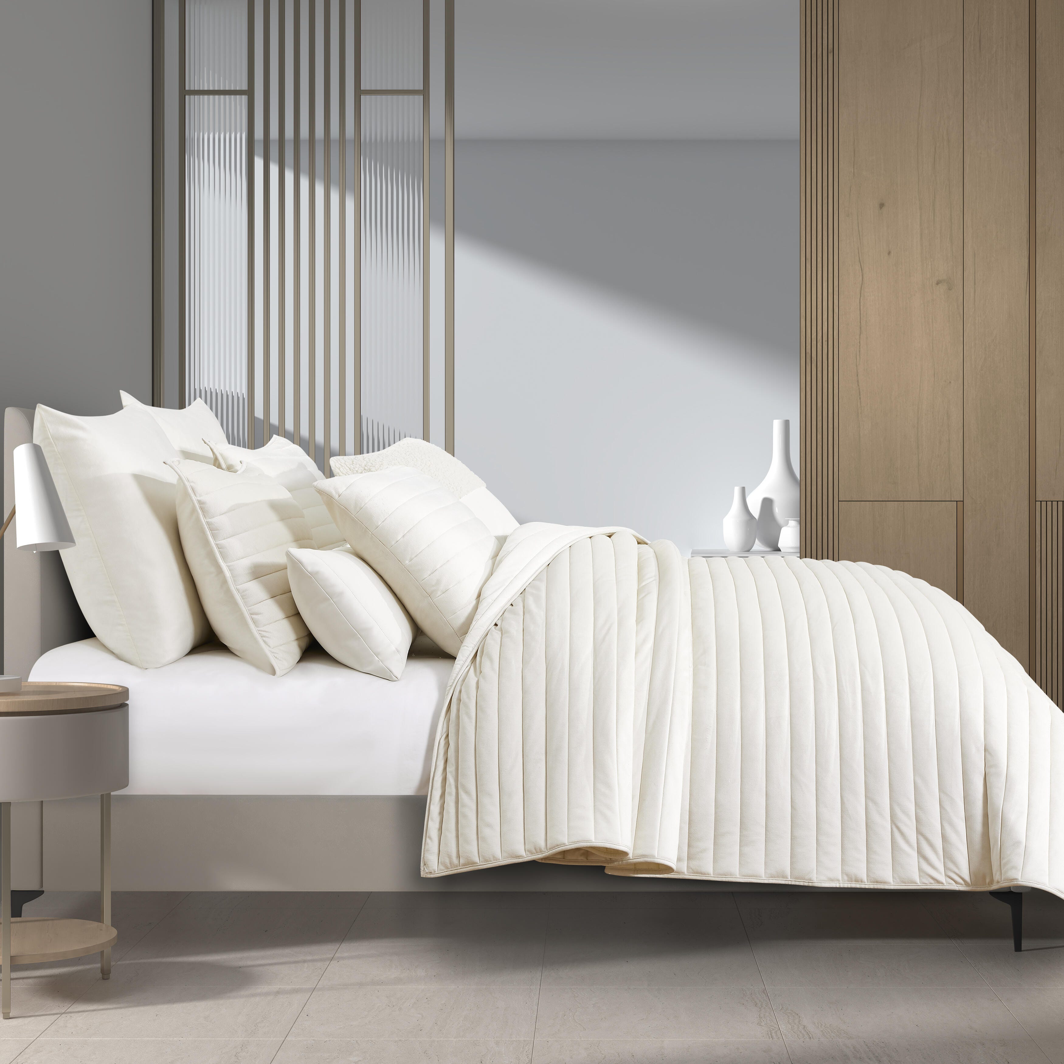 Oscar Oliver Valencia Full/Queen 3 Piece Quilt Set, Cream, large