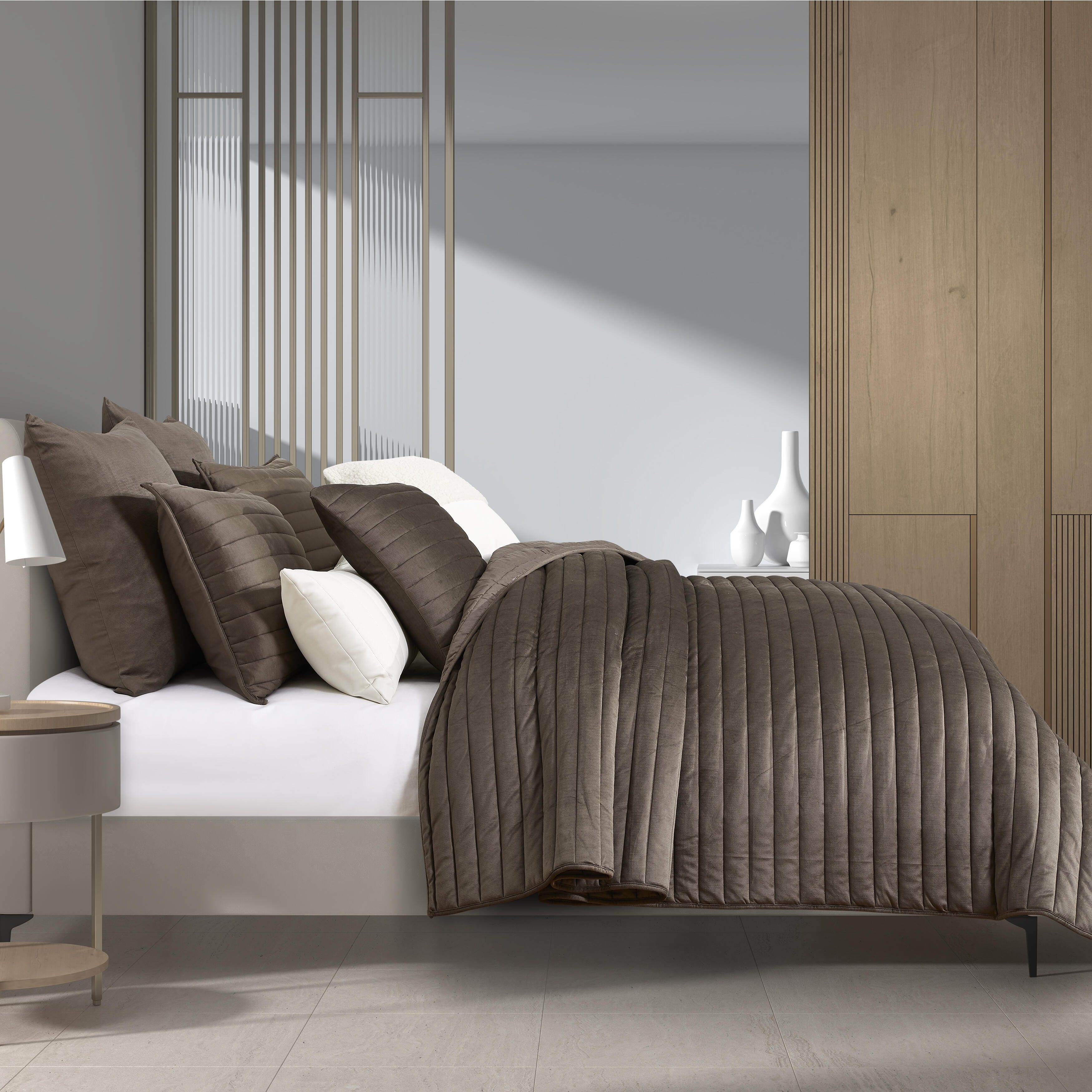 Oscar Oliver Valencia Full/Queen 3 Piece Quilt Set, Mocha, large