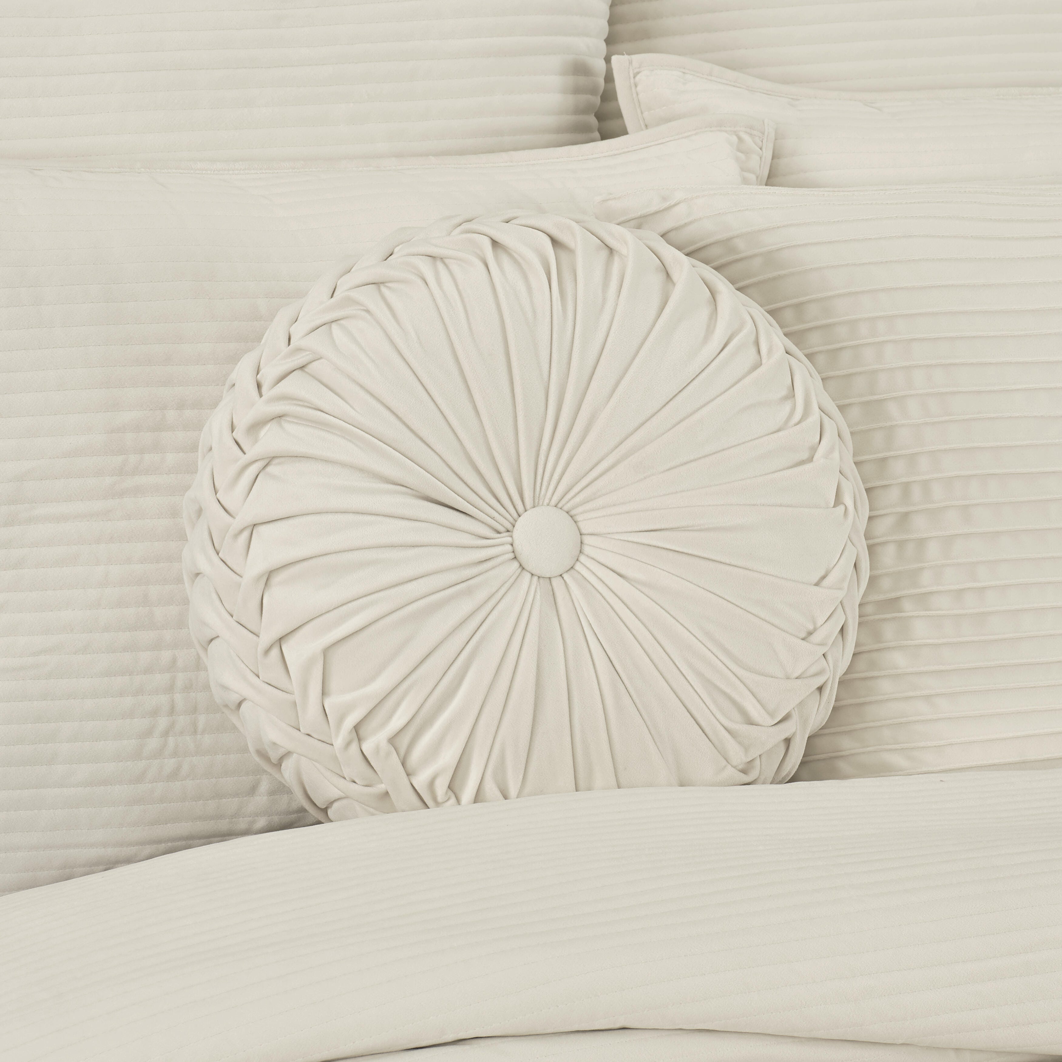 J.Queen New York Townsend Tufted Round Decorative Throw Pillow, Ivory, rollover