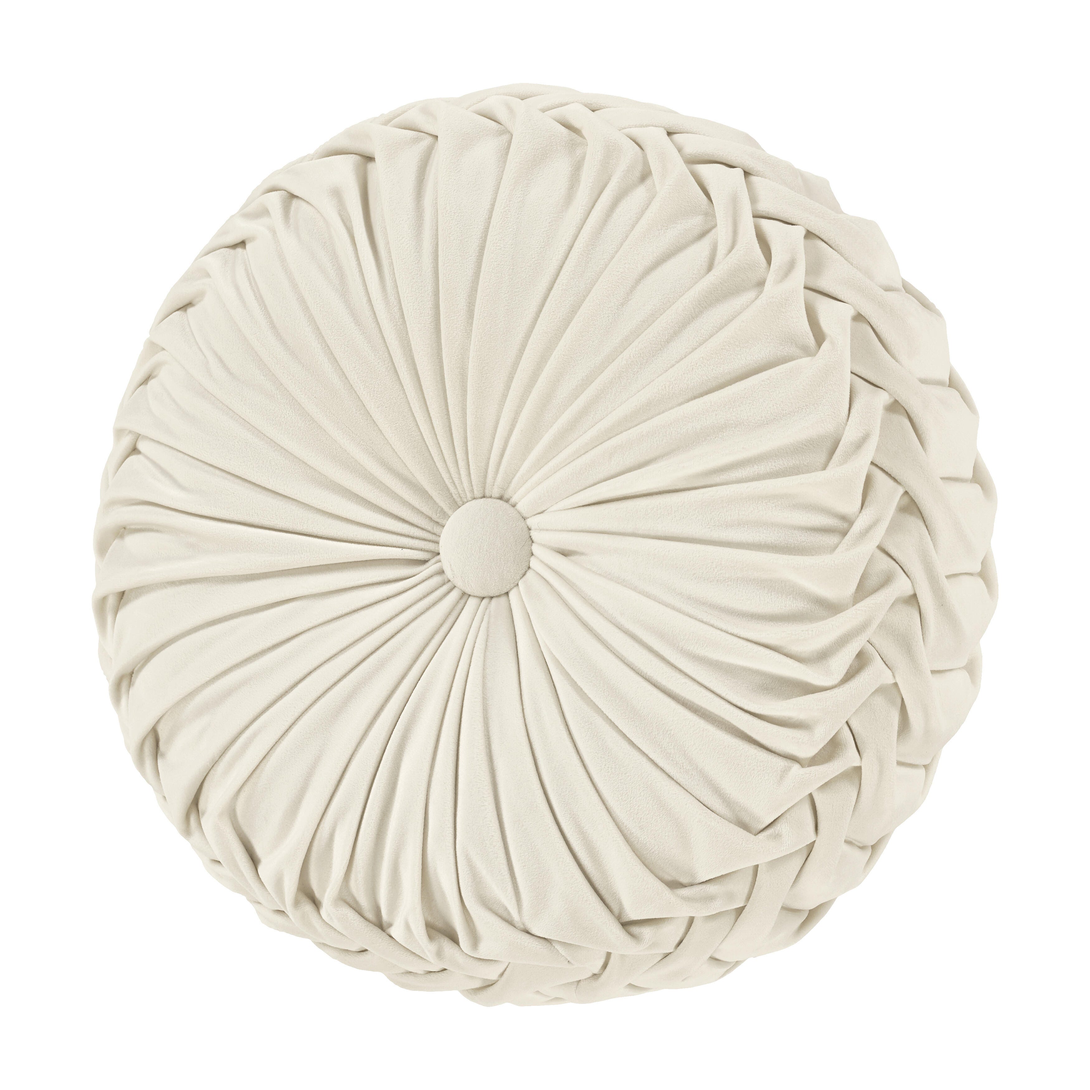 J.Queen New York Townsend Tufted Round Decorative Throw Pillow, Ivory, large