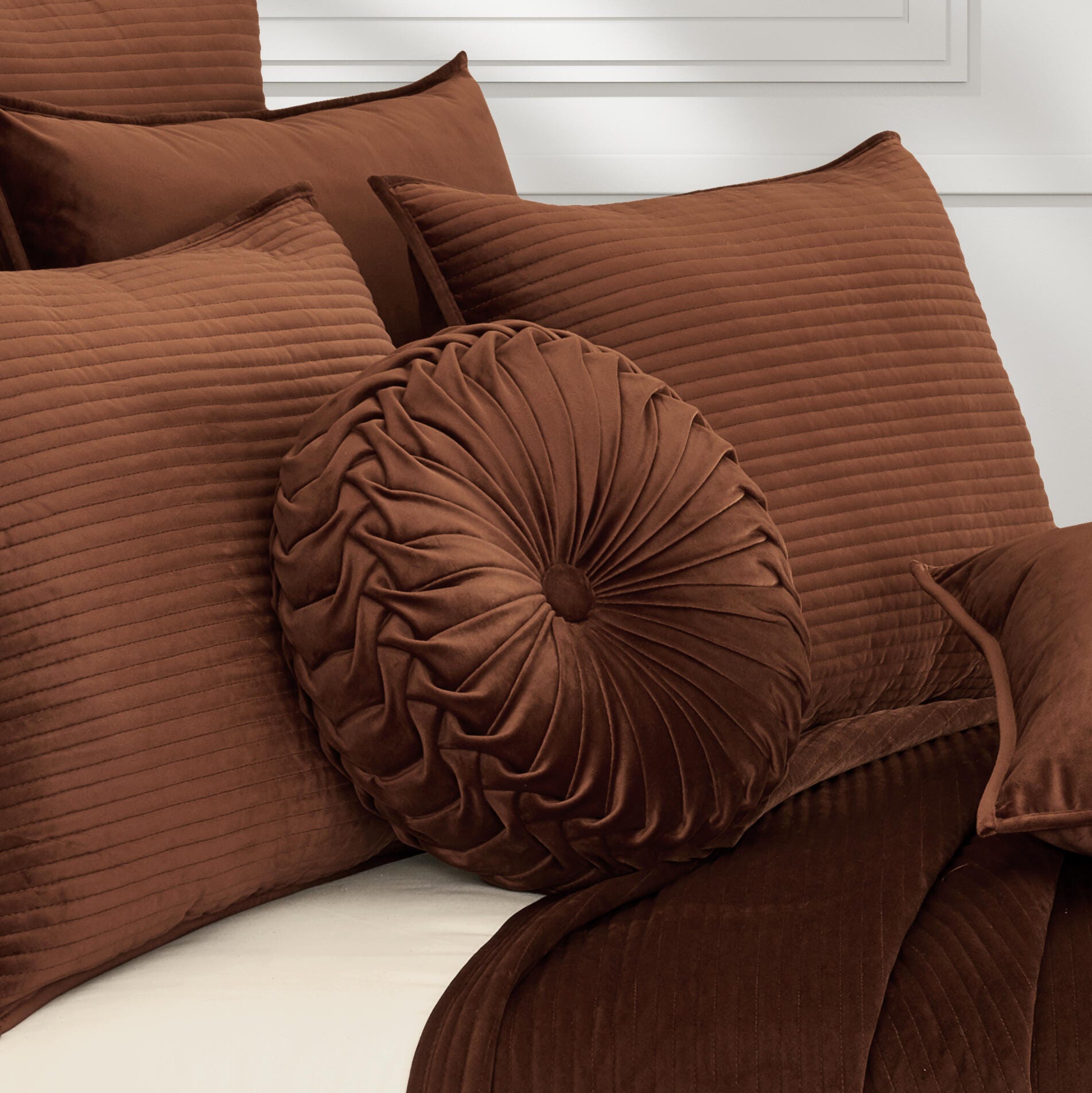 J.Queen New York Townsend Tufted Round Decorative Throw Pillow, Terracotta, rollover