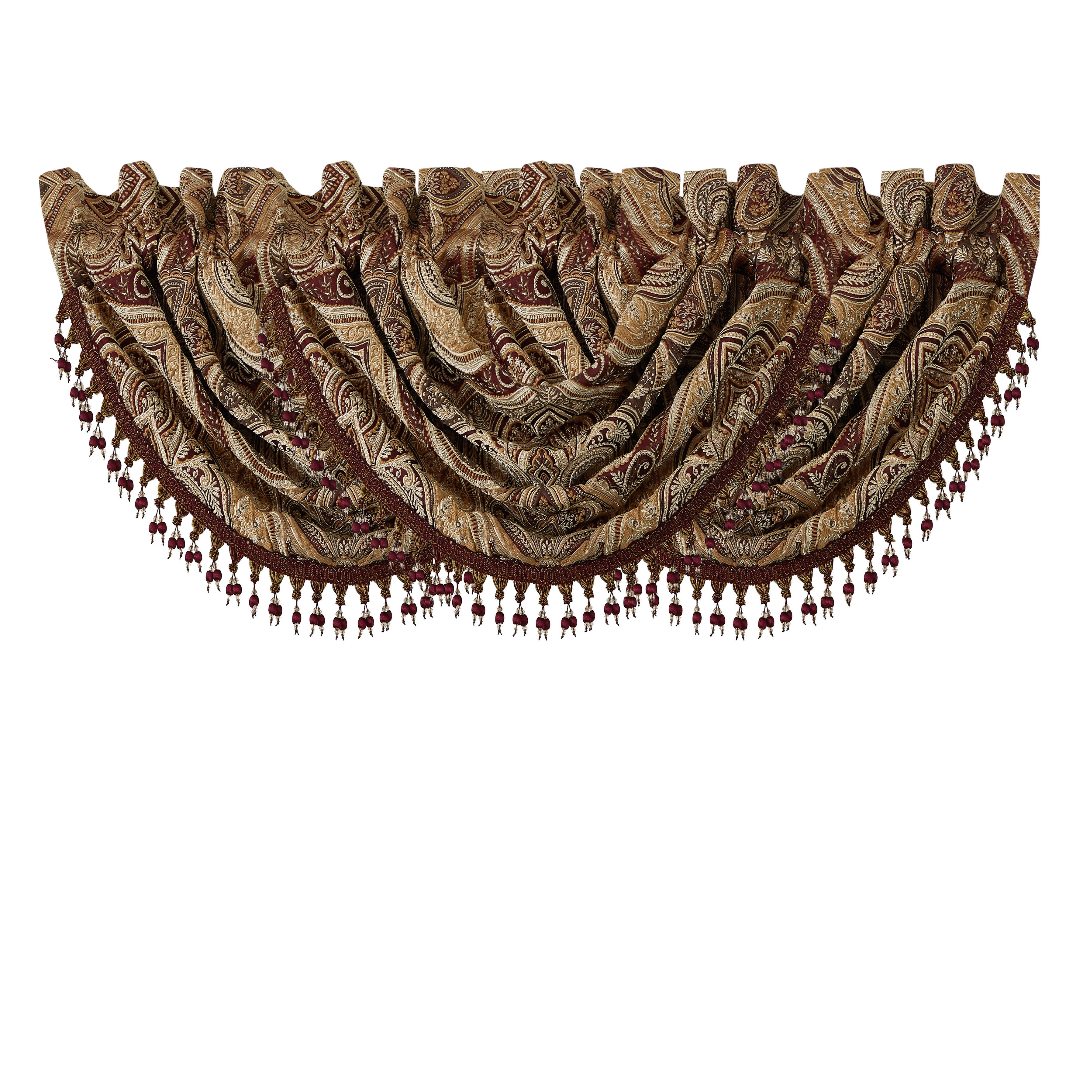 Five Queens Court Bordeaux Window Waterfall Valance, , rollover