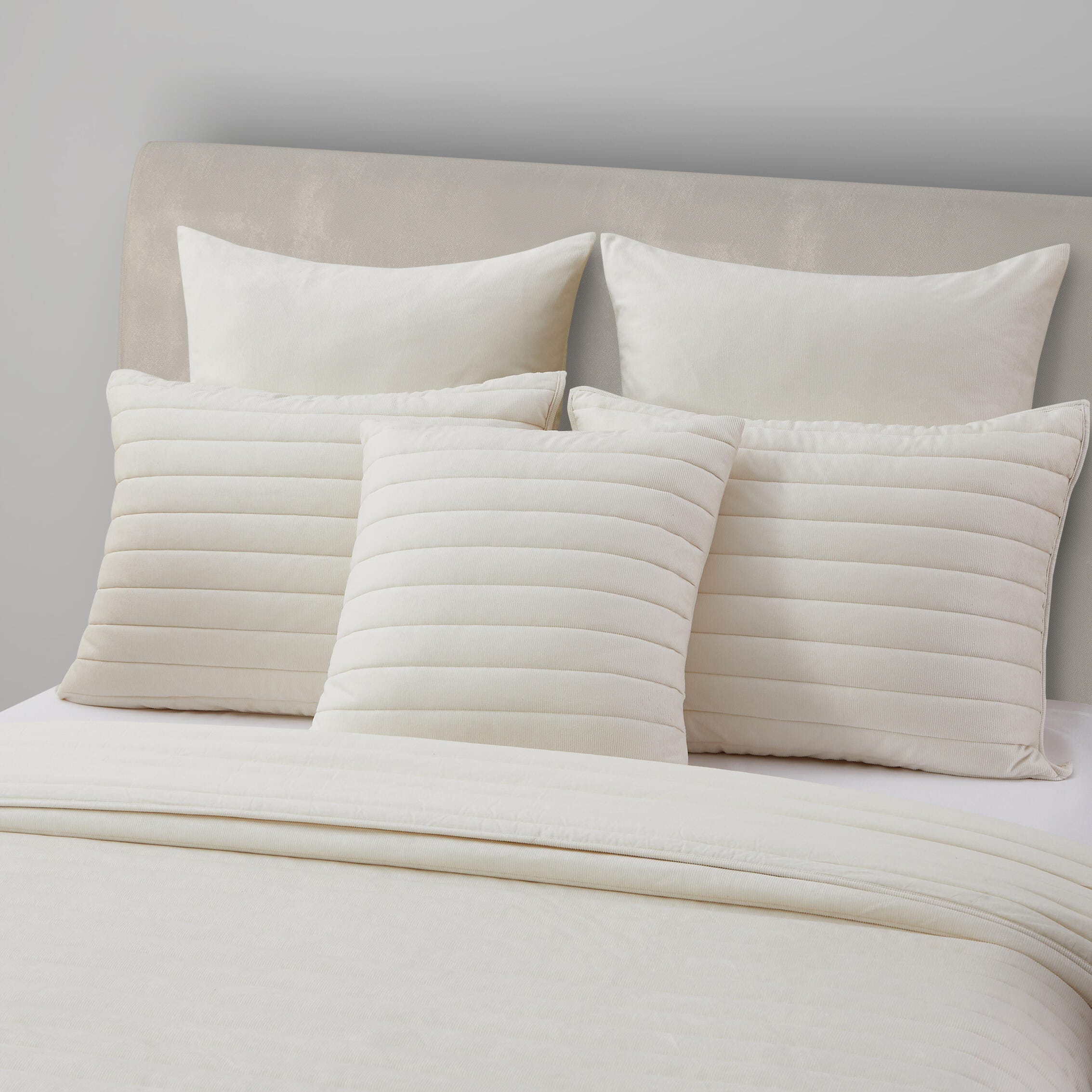 Oscar Oliver Valencia 20" Square Quilted Decorative Throw Pillow, Cream, large