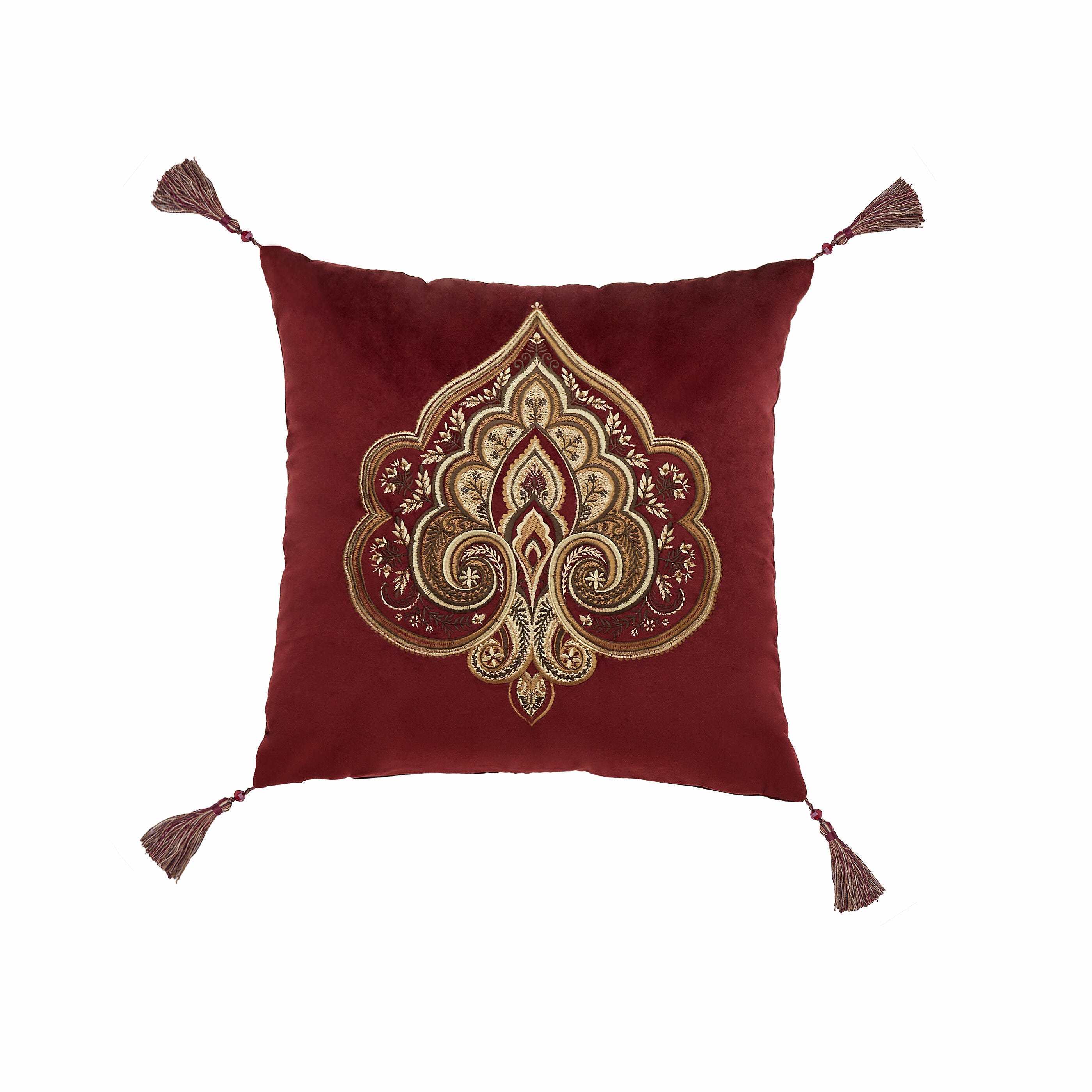 Five Queens Court Bordeaux 18" Square Embellished Decorative Throw Pillow, , large