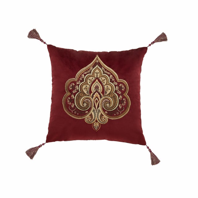 Five Queens Court Bordeaux 18" Square Embellished Decorative Throw Pillow