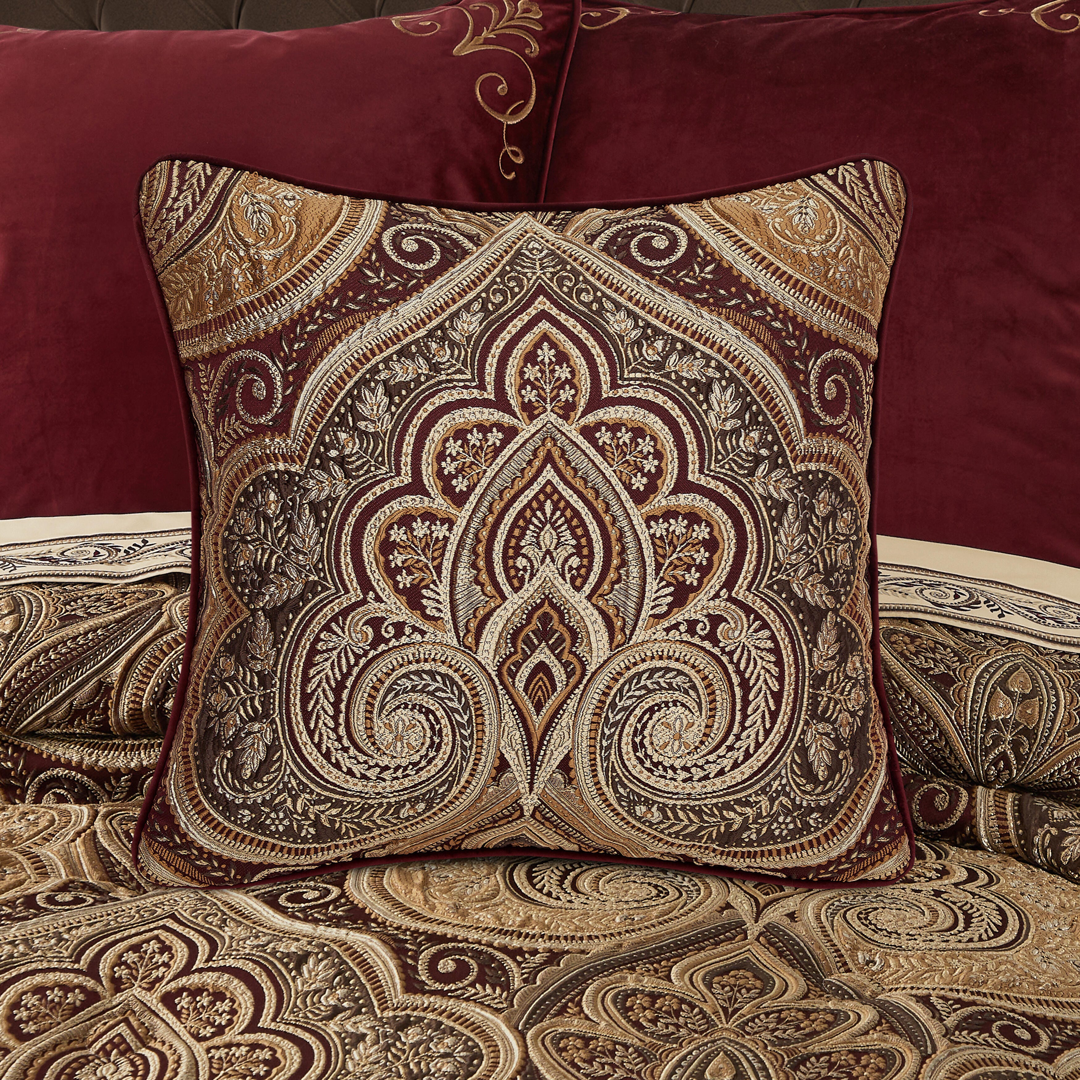 Five Queens Court Bordeaux 20" Square Decorative Throw Pillow, , rollover
