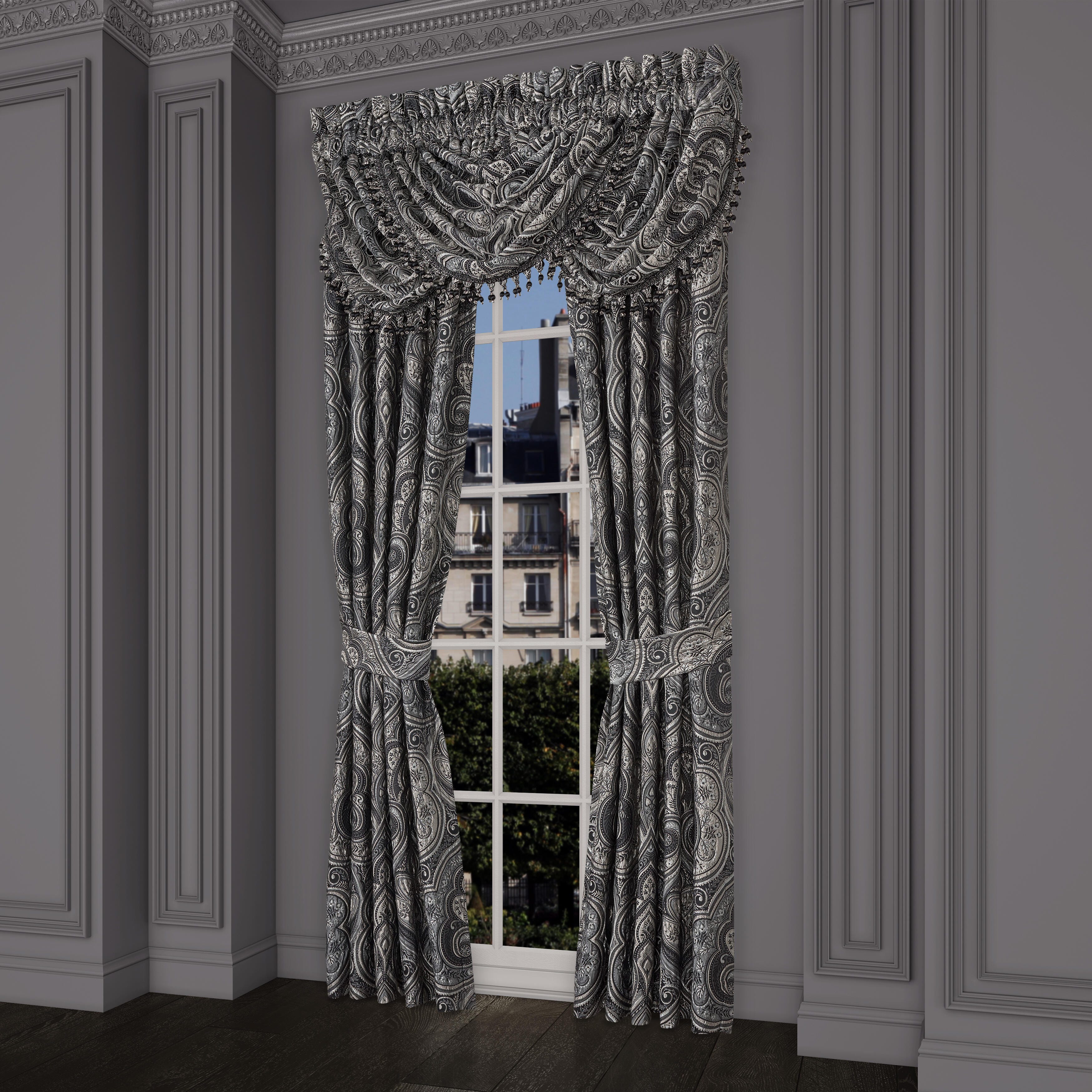 Five Queens Court Davinci 84" Window Panel Pair, Black, large