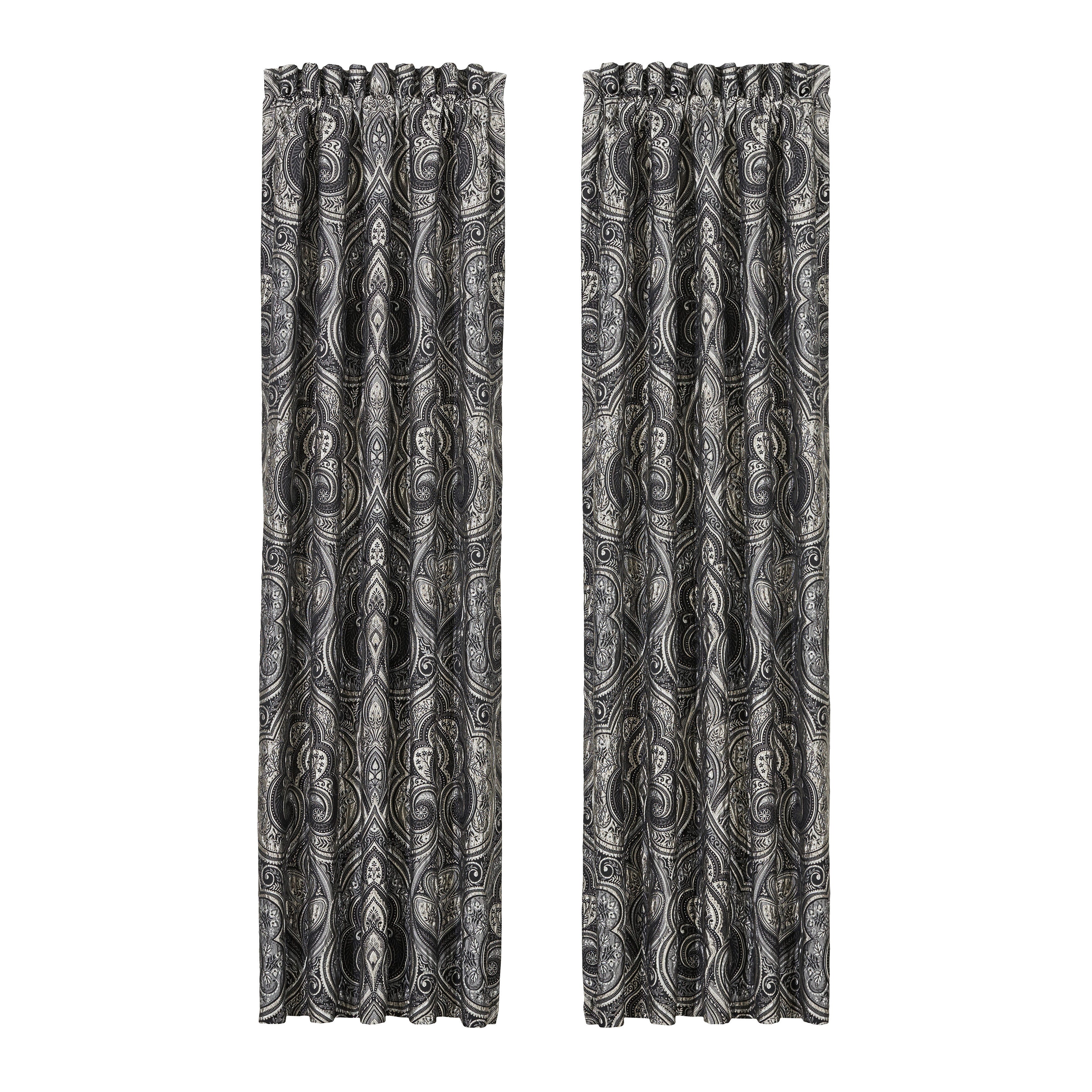 Five Queens Court Davinci 84" Window Panel Pair, Black, large