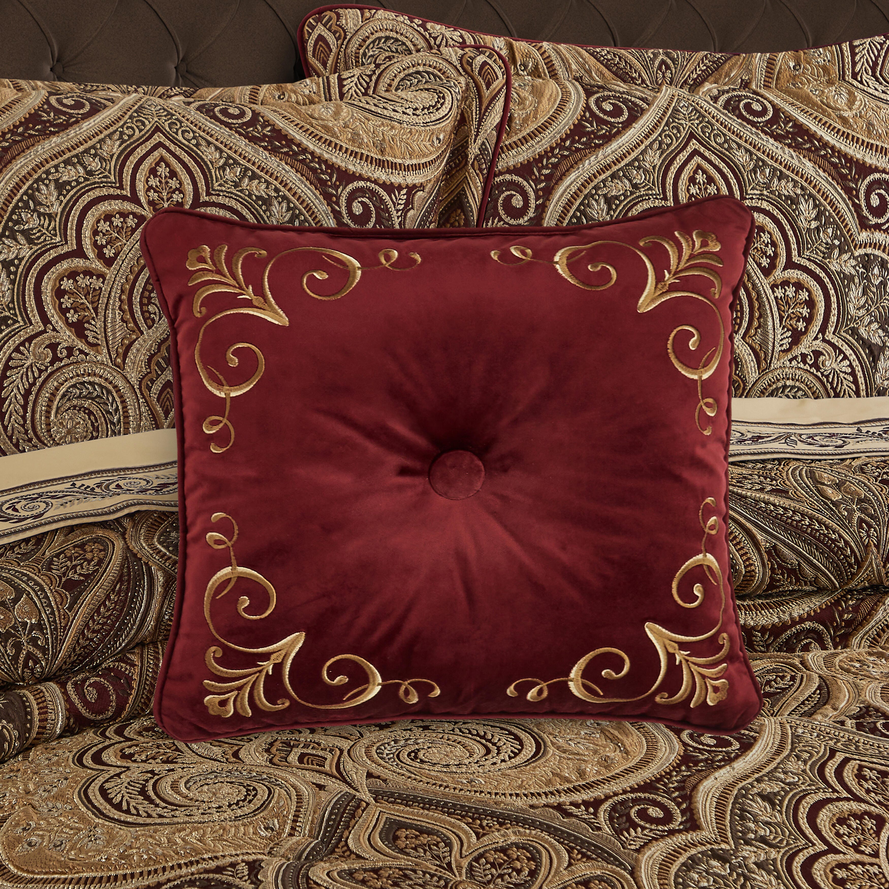 Five Queens Court Bordeaux 18" Square Decorative Throw Pillow, , rollover
