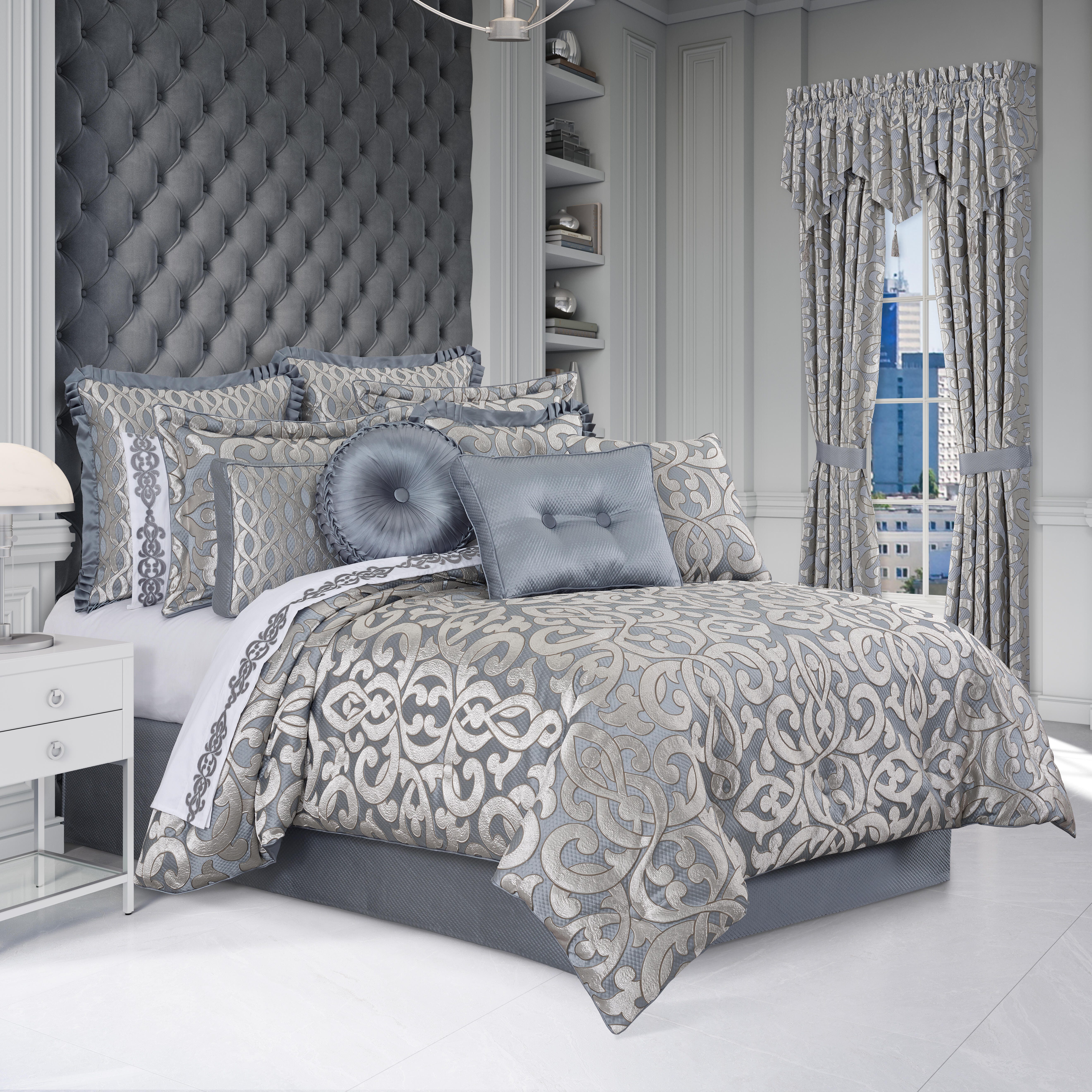 J.Queen New York Barocco California King 2 Piece Comforter Set, Sterling, rollover