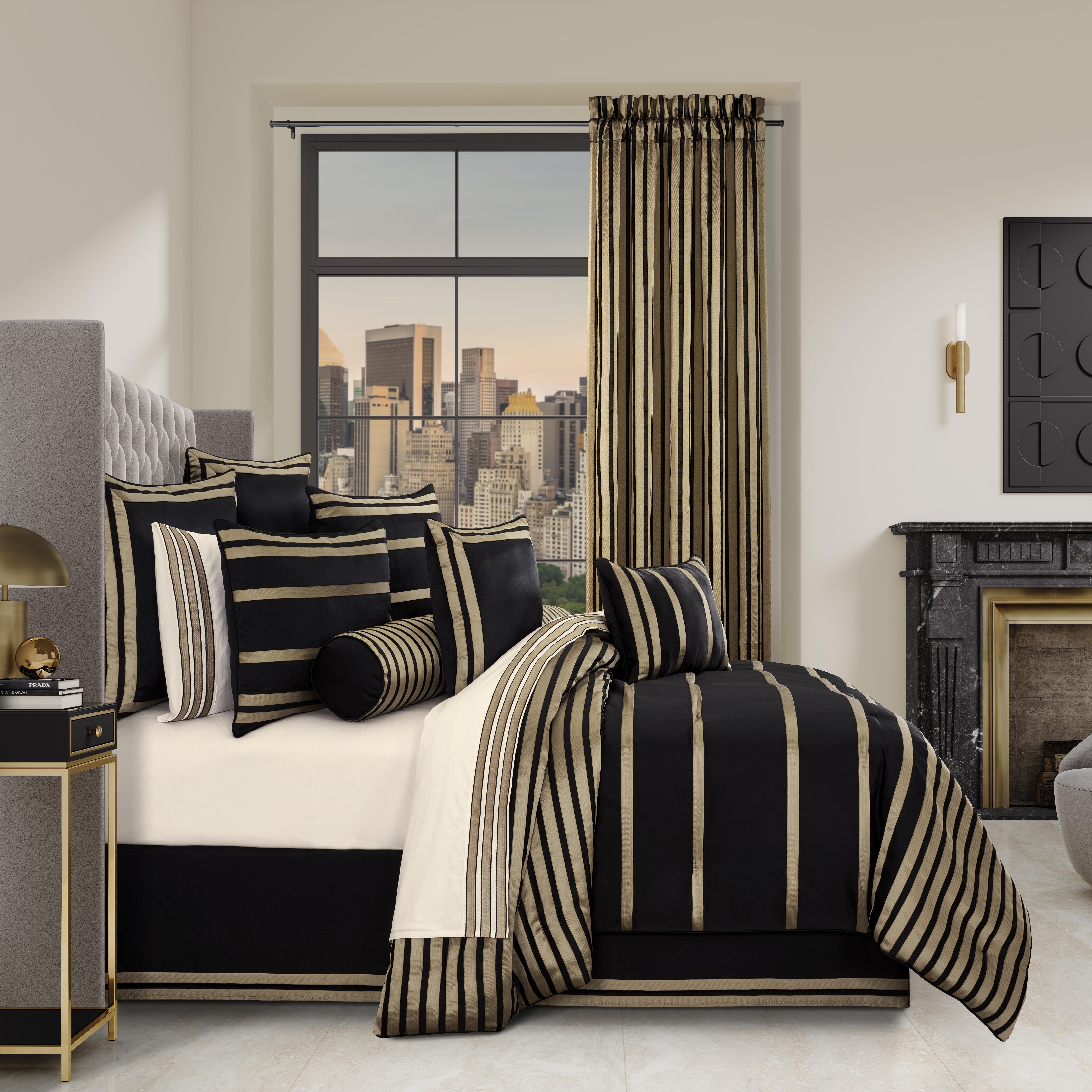 J.Queen New York Calvari  King 2 Piece Comforter Set, Black, large