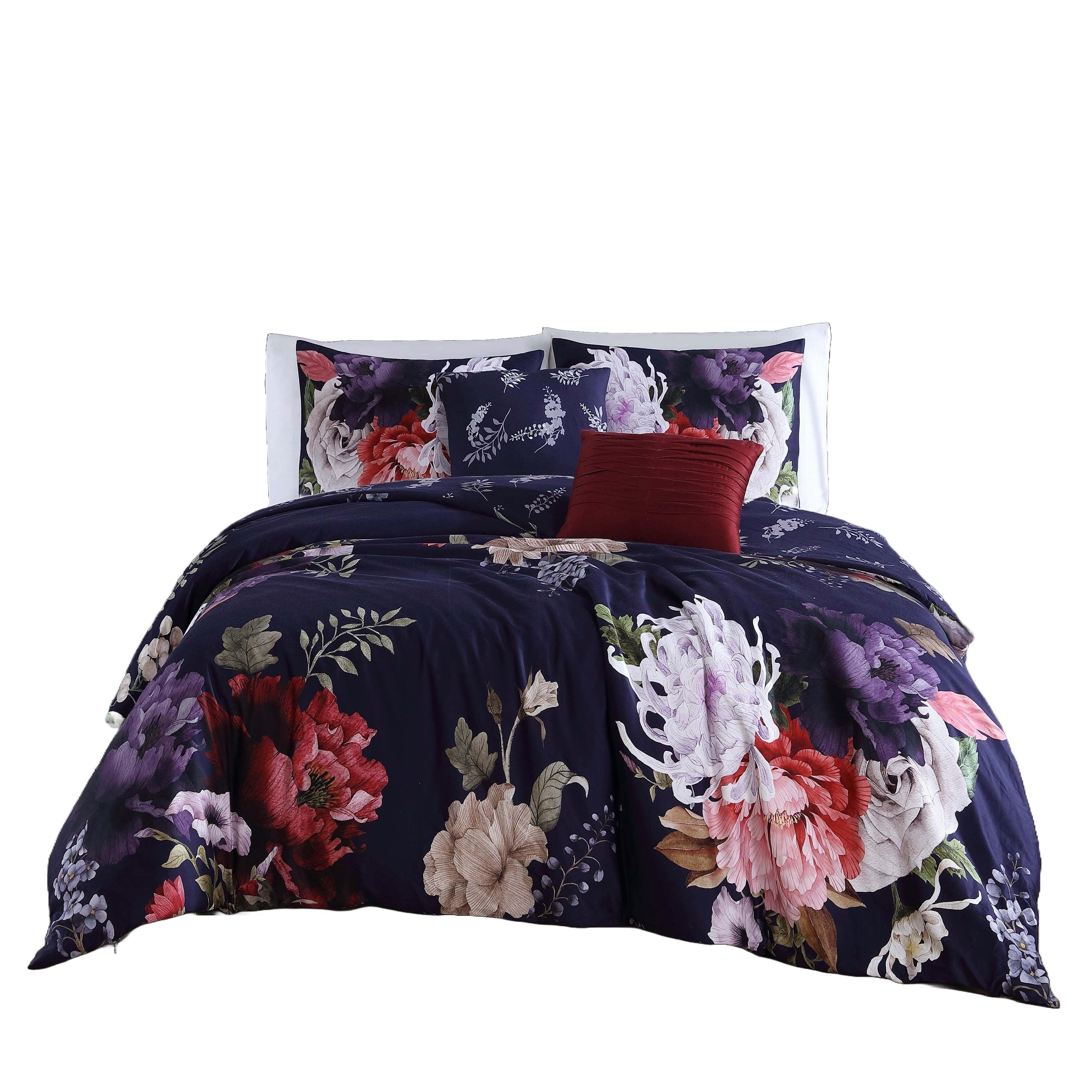 Bebejan Deep Garden 100% Cotton 5-Piece Queen Size Reversible Comforter Set, Purple, rollover