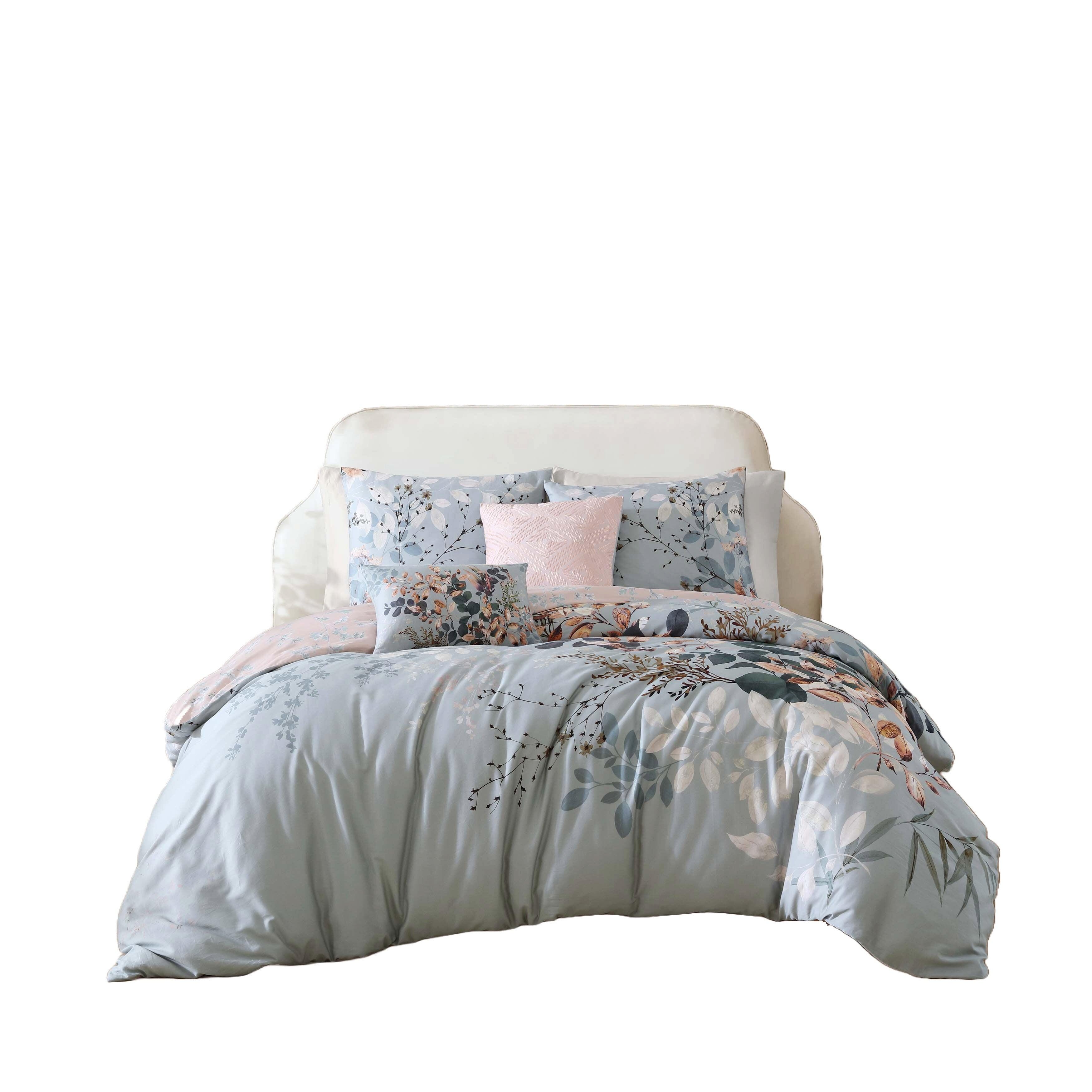 Bebejan Autumn Leaves 100% Cotton 5-Piece Queen Size Reversible Comforter Set, Sage, rollover