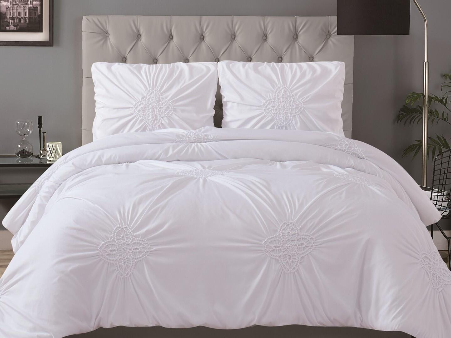 Christian Siriano NY Georgia 3 Piece King Duvet Cover Set, White, rollover