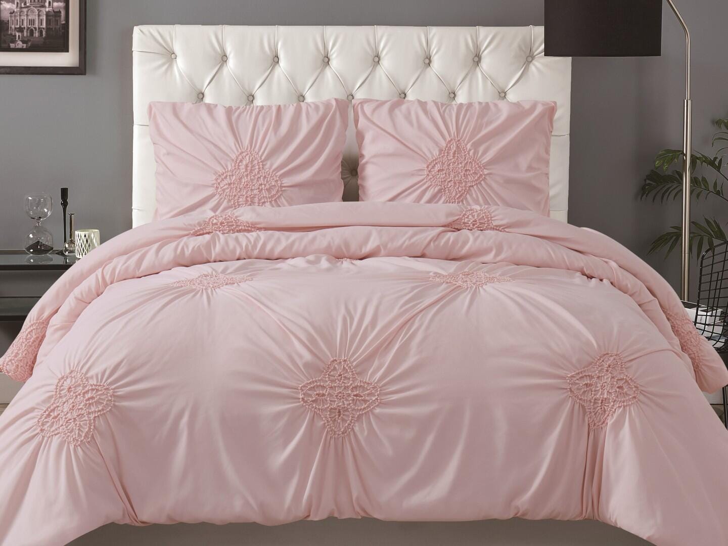 Christian Siriano NY Georgia 3 Piece King Duvet Cover Set, Pink, rollover