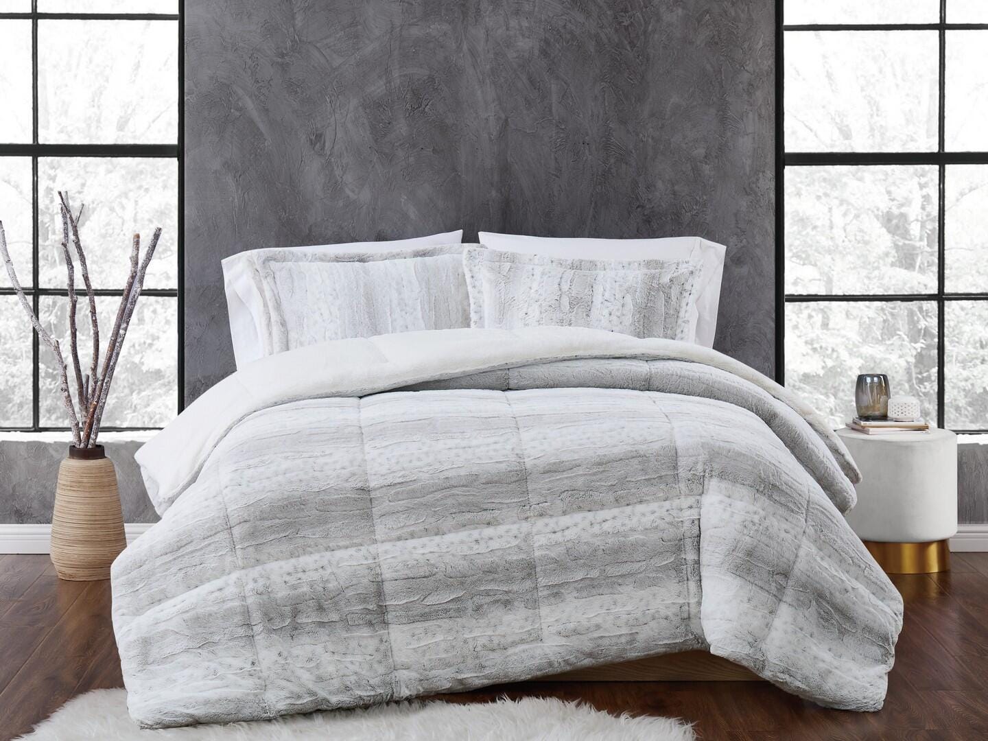 Christian Siriano NY Snow Leopard 3 Piece King Comforter Set, Light Gray, rollover