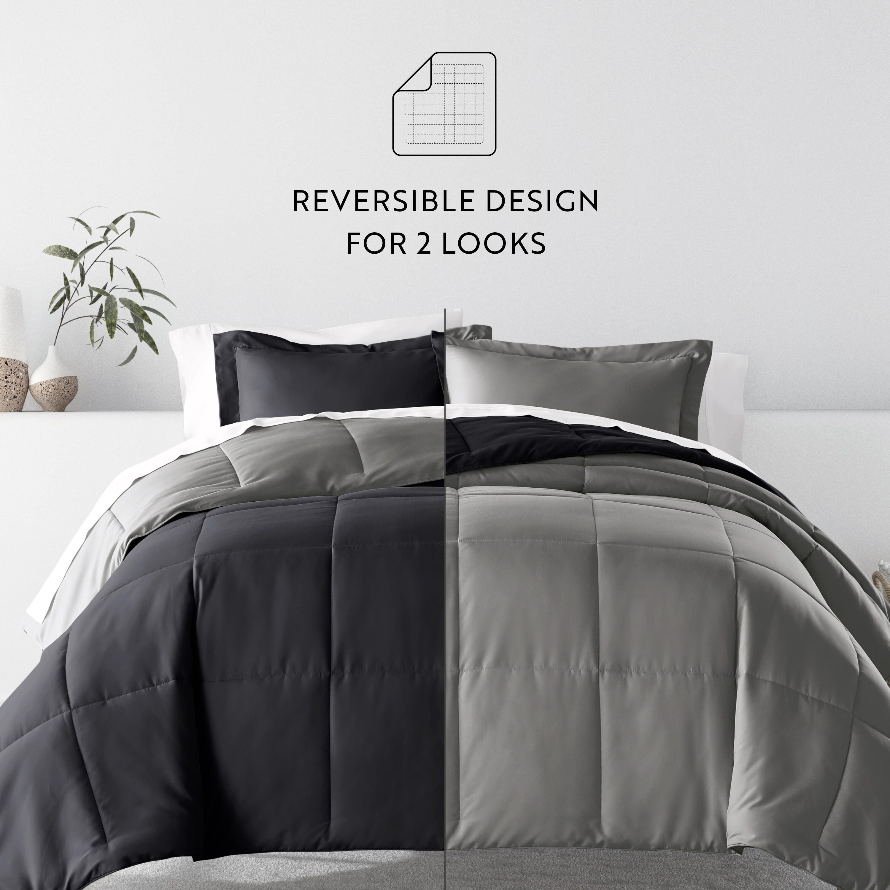 iEnjoy Home Twin/Twin XL Comforter Set, Black/Fog, large