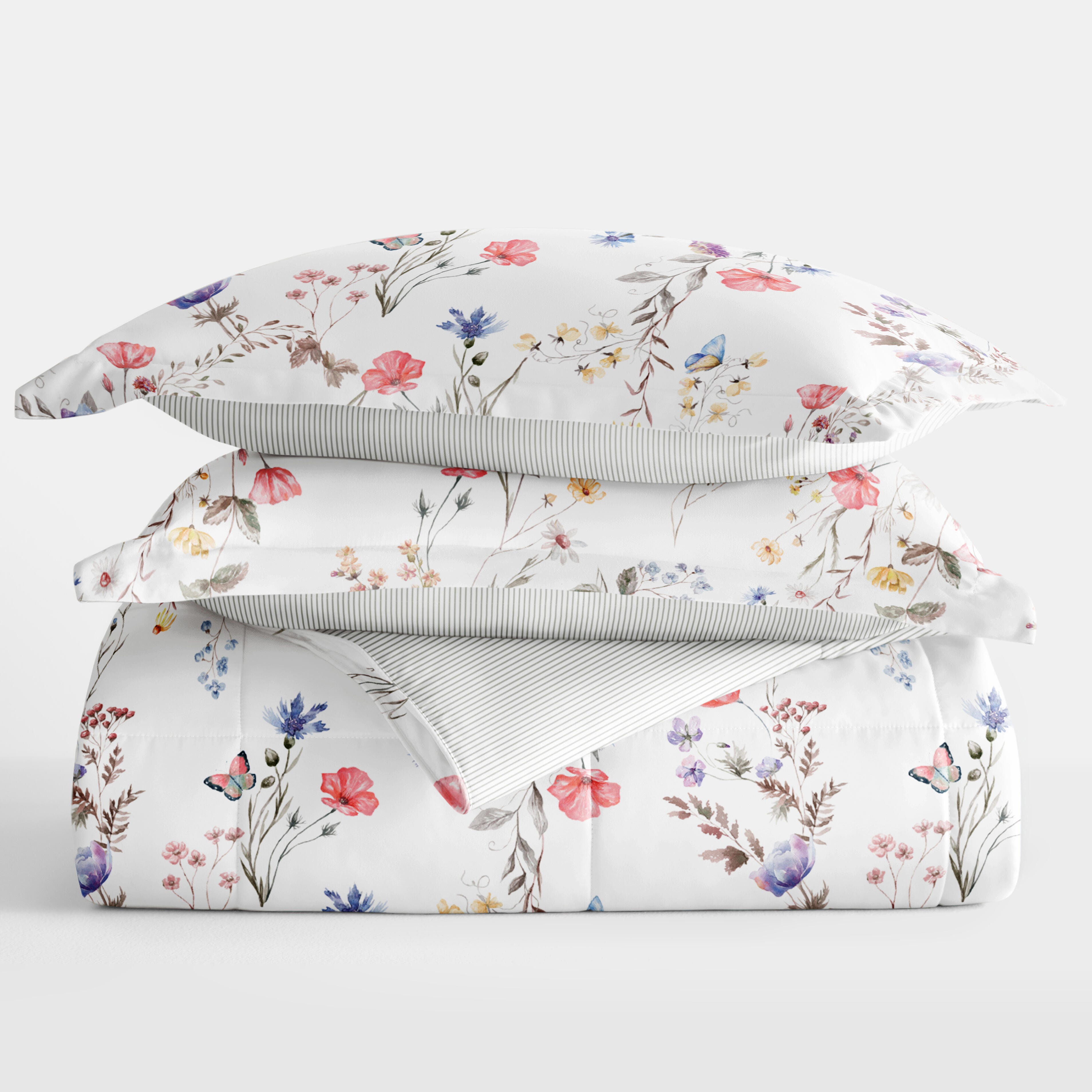 iEnjoy Home Meadow Floral Stripe King/California King Comforter Set, Pink, large