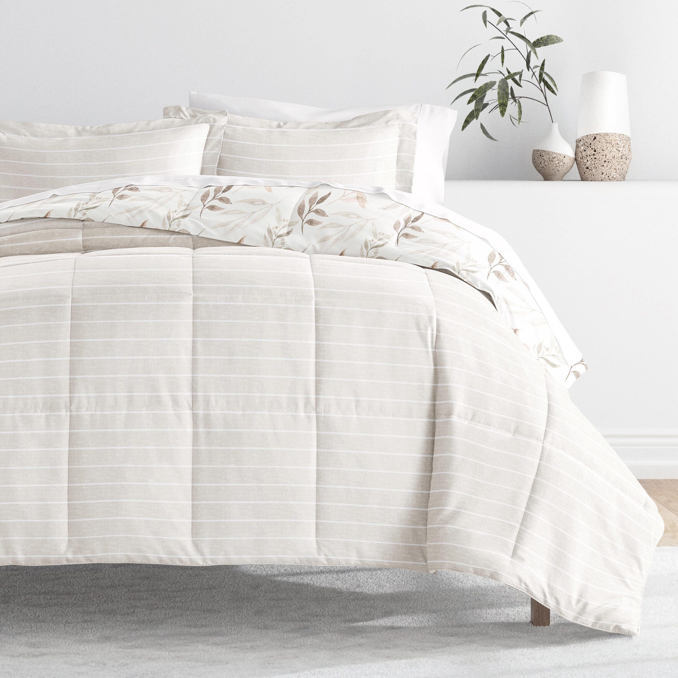 iEnjoy Home Foliage Stripe Twin/Twin XL Comforter Set, Ivory, rollover