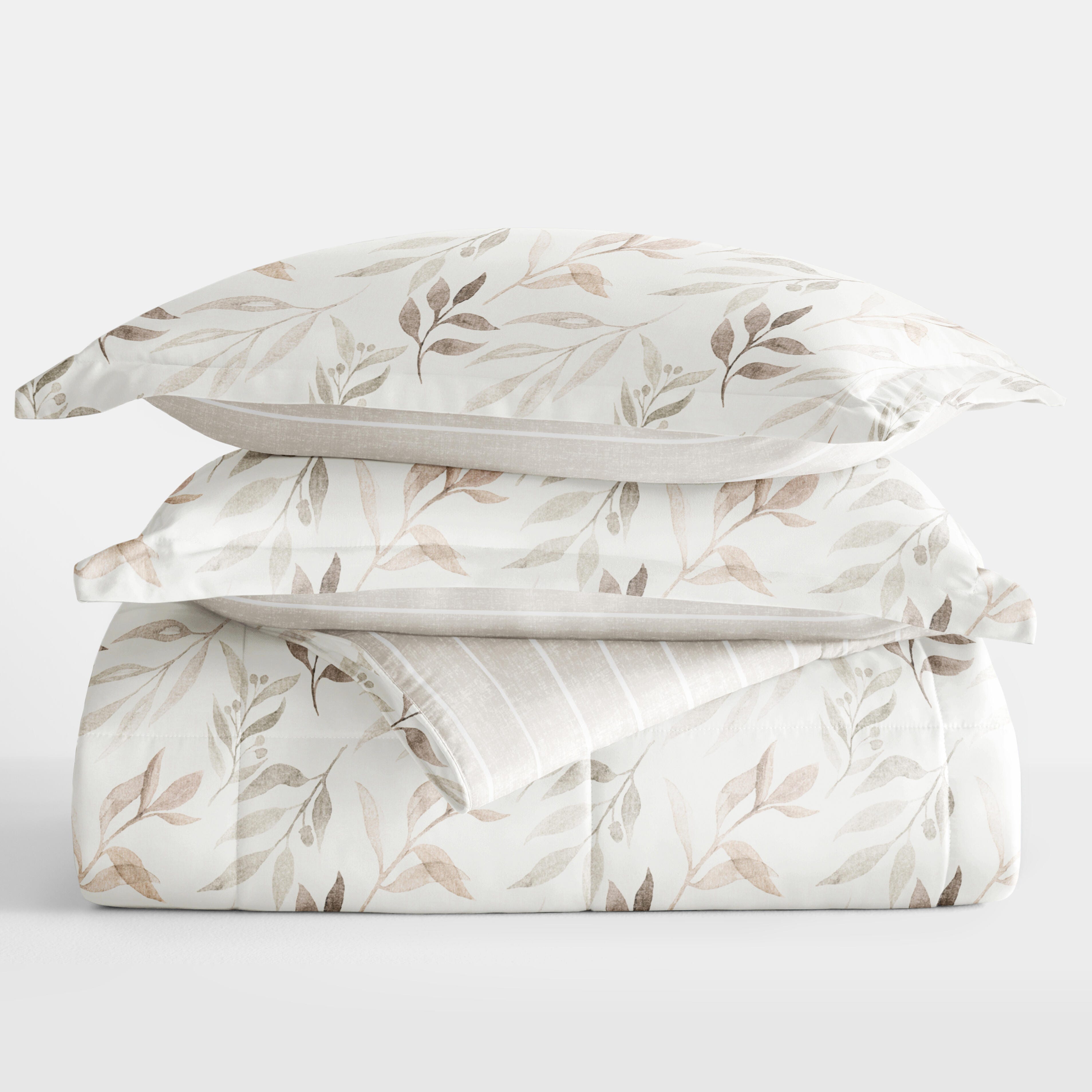iEnjoy Home Foliage Stripe Twin/Twin XL Comforter Set, Ivory, large