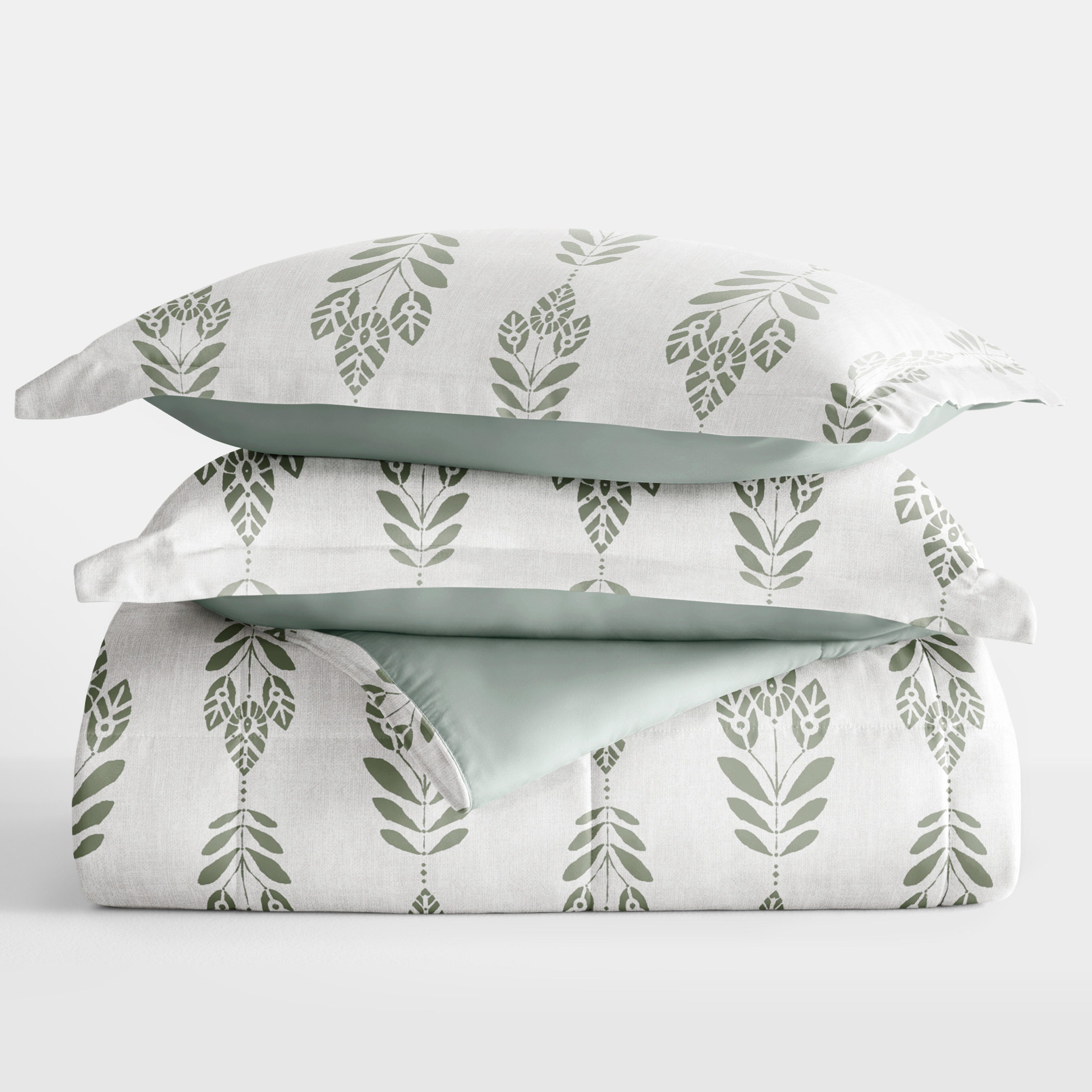 iEnjoy Home Folk Leaves Twin/Twin XL Comforter Set, Eucalyptus, large