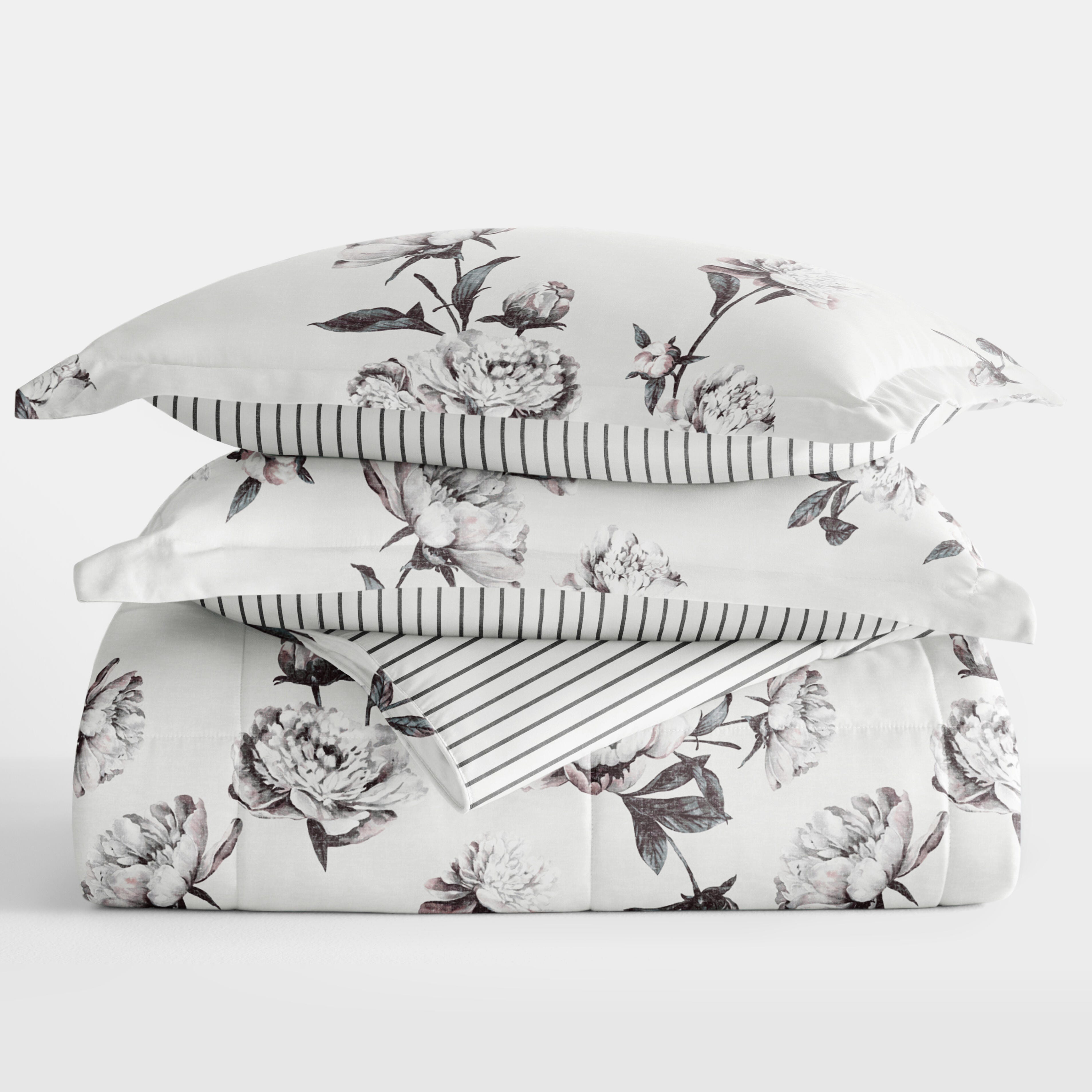 iEnjoy Home Vintage Magnolia King/California King Comforter Set, Gray, large