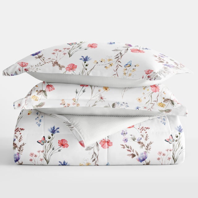 iEnjoy Home Meadow Floral Stripe Full/Queen Comforter Set