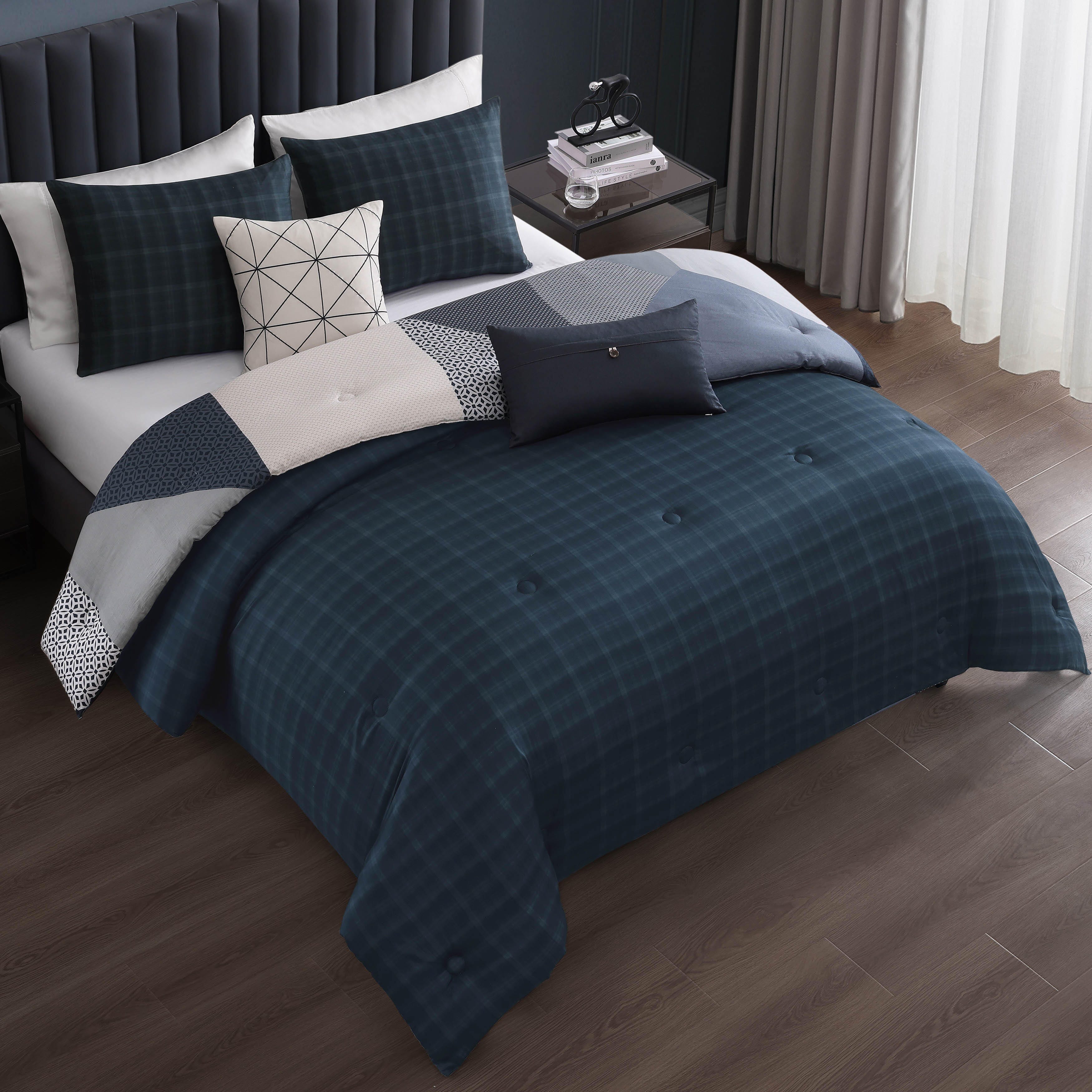 Geo Fusion 200 Thread Count 5 Piece Reversible King Comforter Set, Blue, large