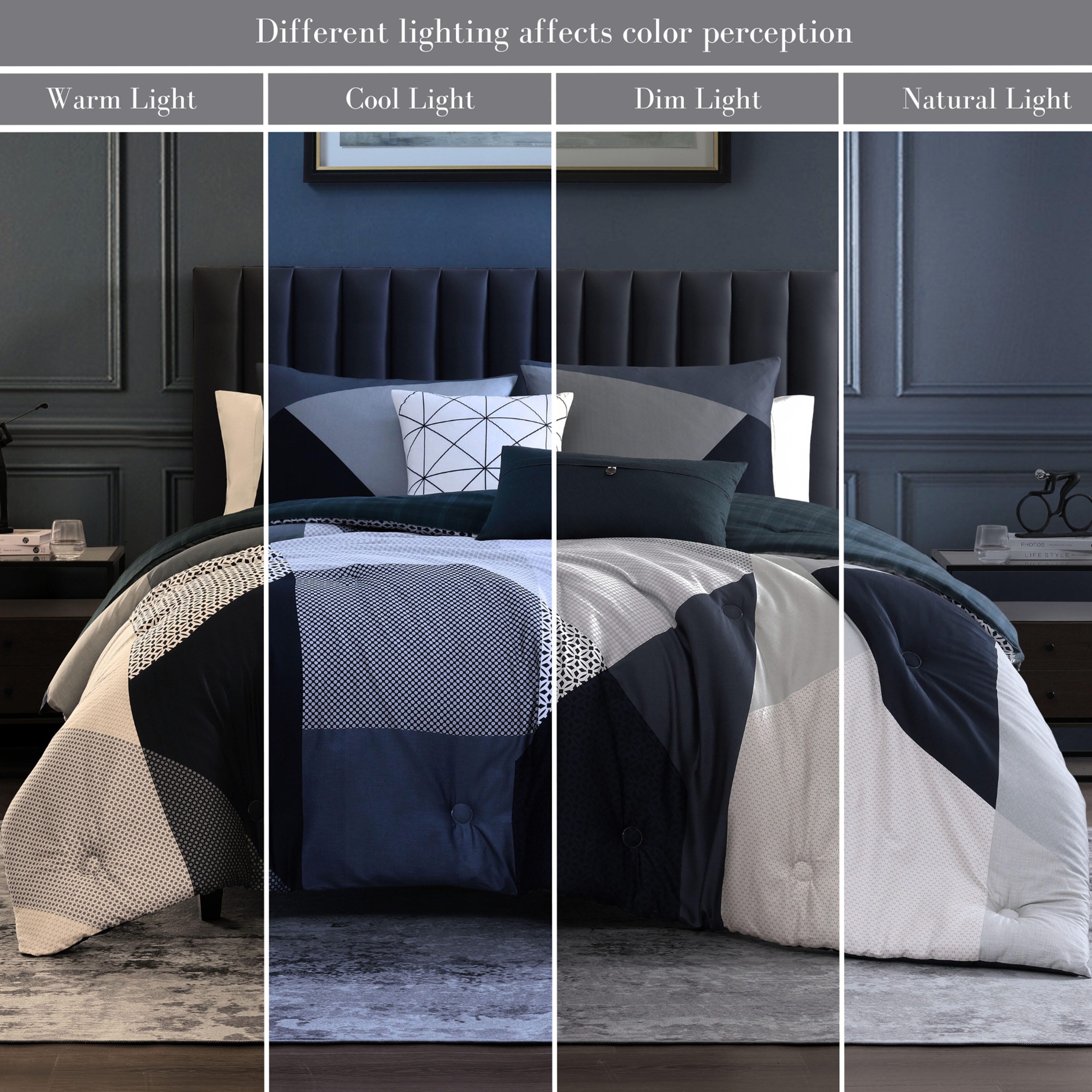 Geo Fusion 200 Thread Count 5 Piece Reversible King Comforter Set, Blue, large