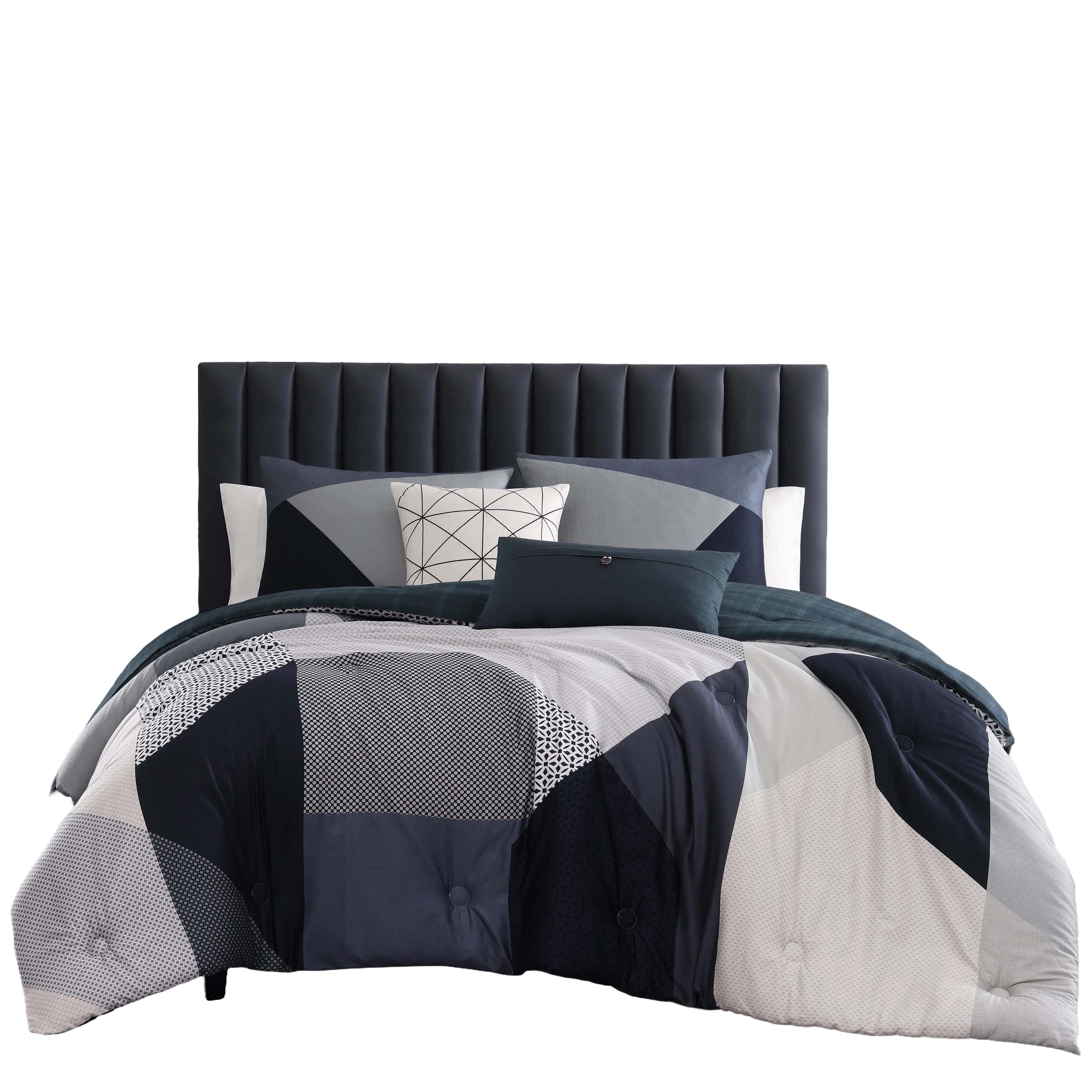Geo Fusion 200 Thread Count 5 Piece Reversible King Comforter Set, Blue, large