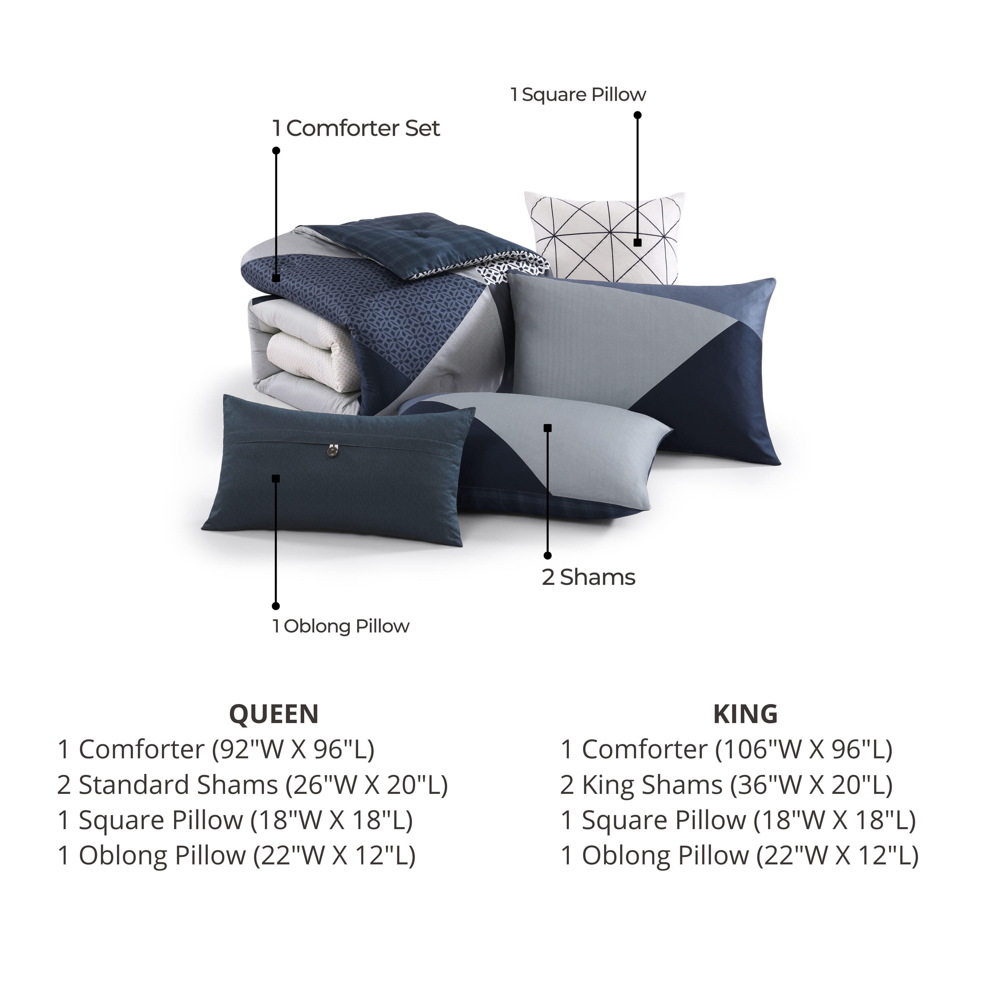 Geo Fusion 200 Thread Count 5 Piece Reversible Queen Comforter Set, Blue, large