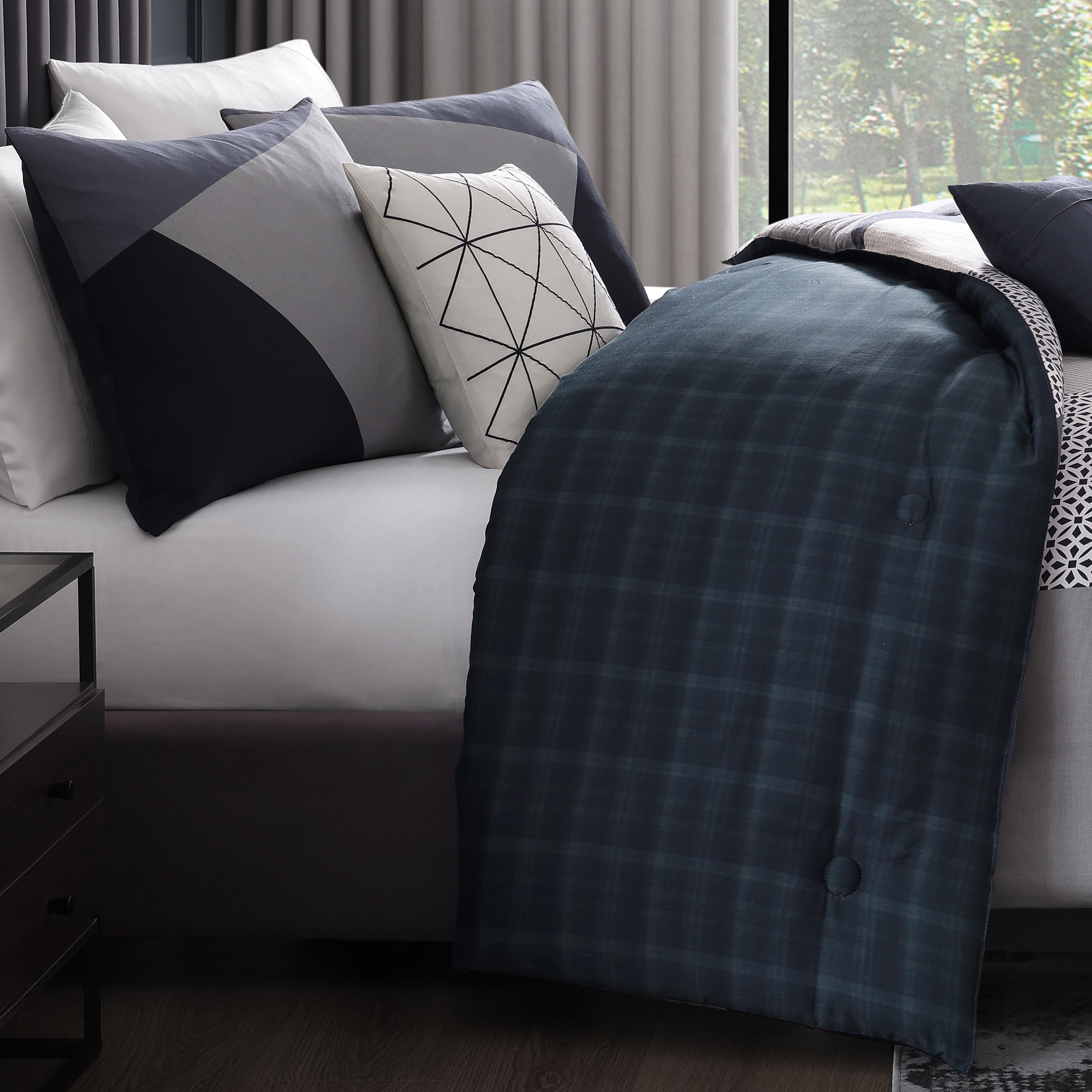 Geo Fusion 200 Thread Count 5 Piece Reversible Queen Comforter Set, Blue, large