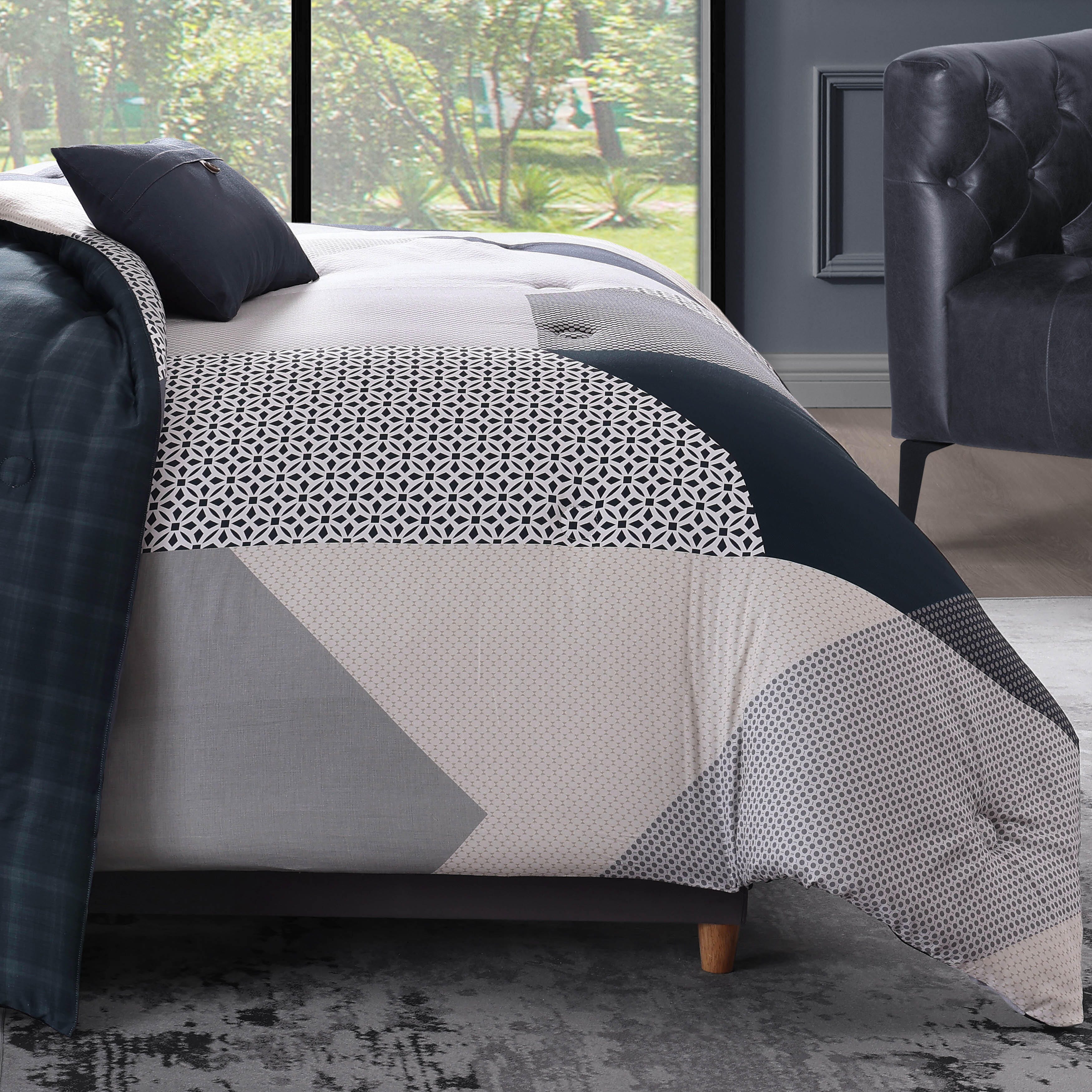 Geo Fusion 200 Thread Count 5 Piece Reversible Queen Comforter Set, Blue, large