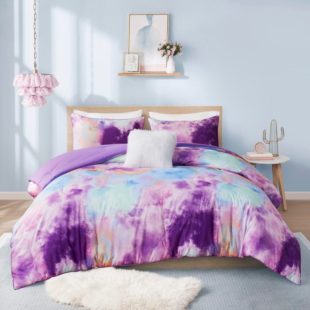 Intelligent Design Dye Printed Twin/Twin XL Comforter Set with Throw Pillow, Lavender, large